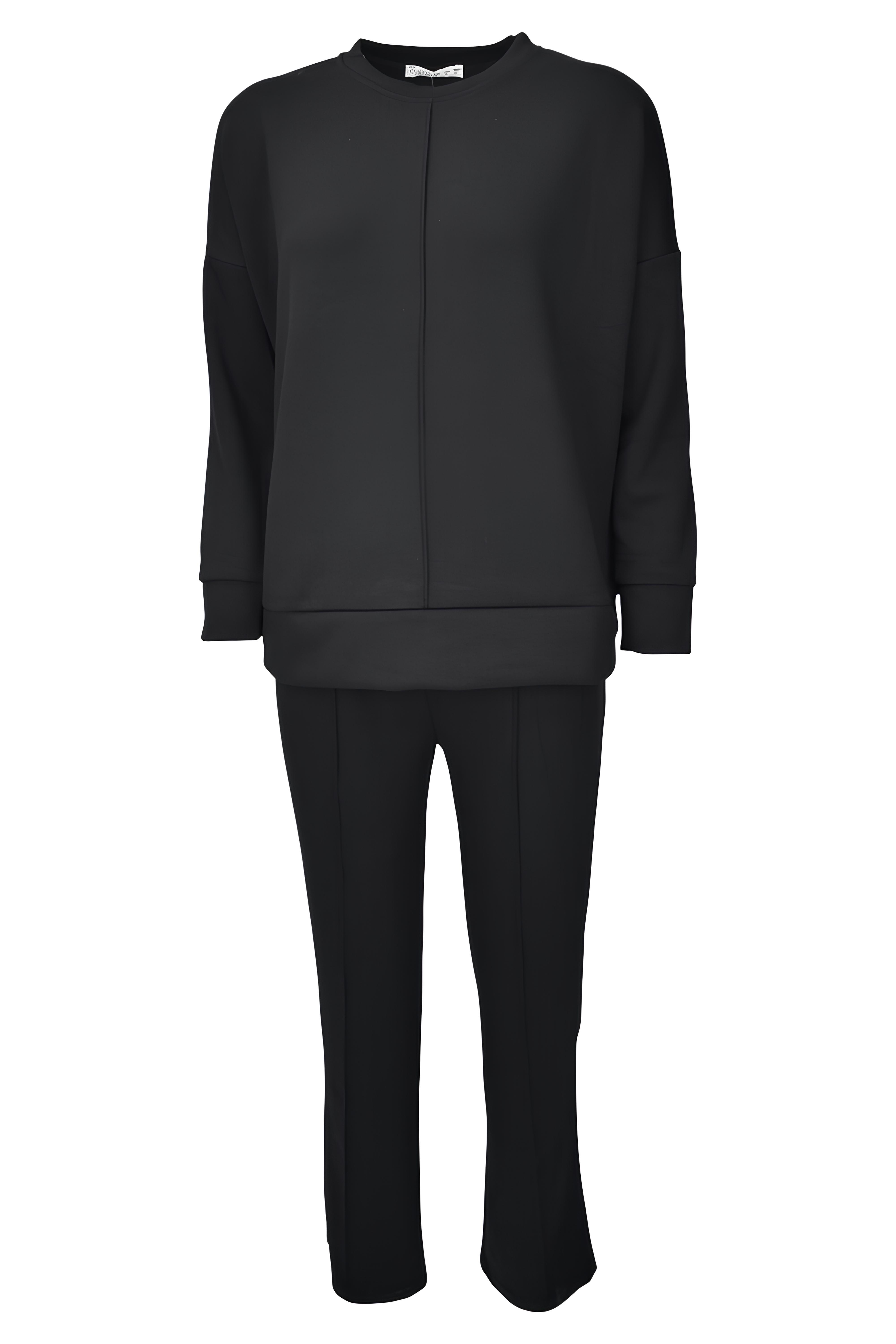 Rahat Kalıp Geniş Paça Modal Kumaş Uzun Kollu Eşofman Takımı  - Siyah