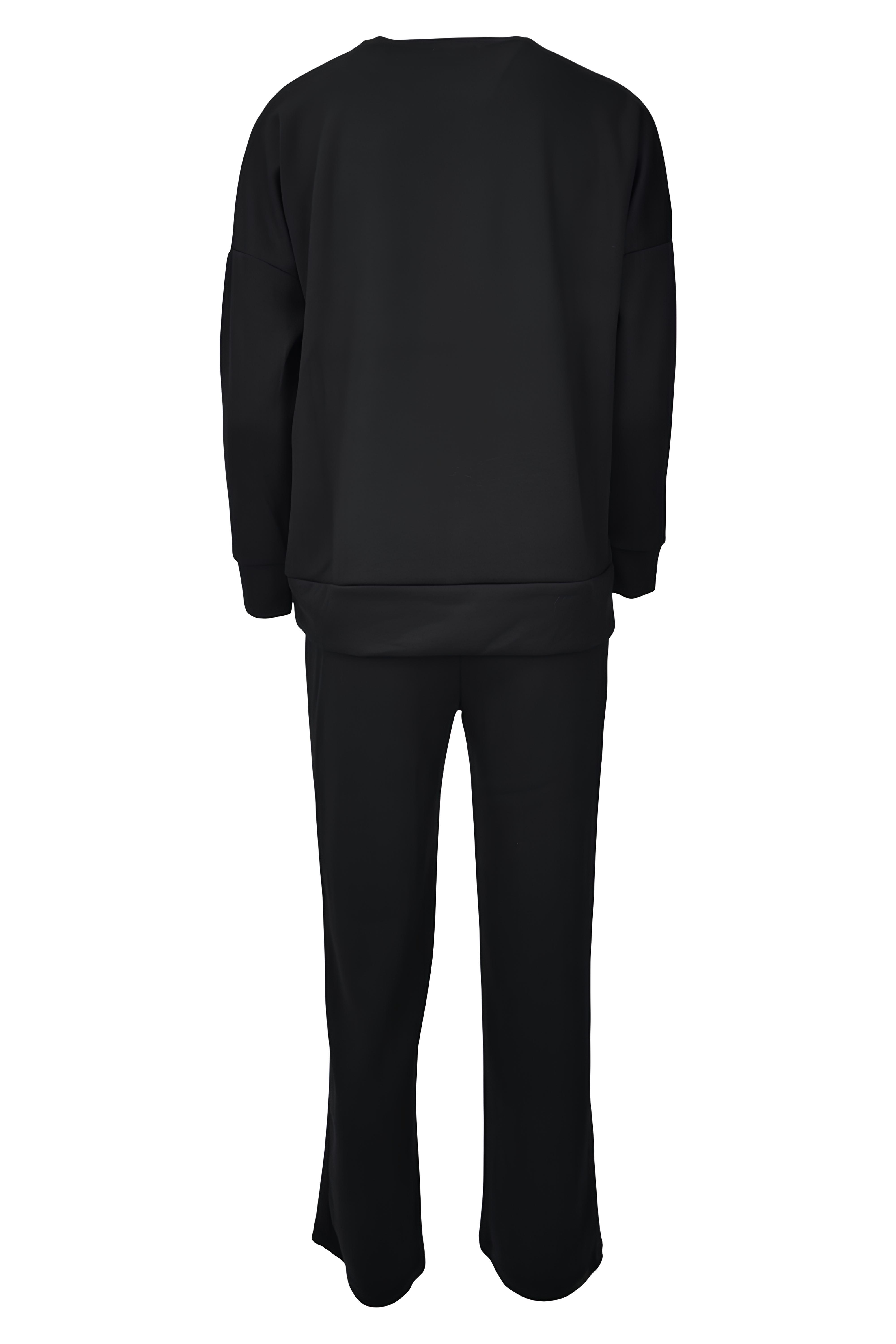 Rahat Kalıp Geniş Paça Modal Kumaş Uzun Kollu Eşofman Takımı  - Siyah