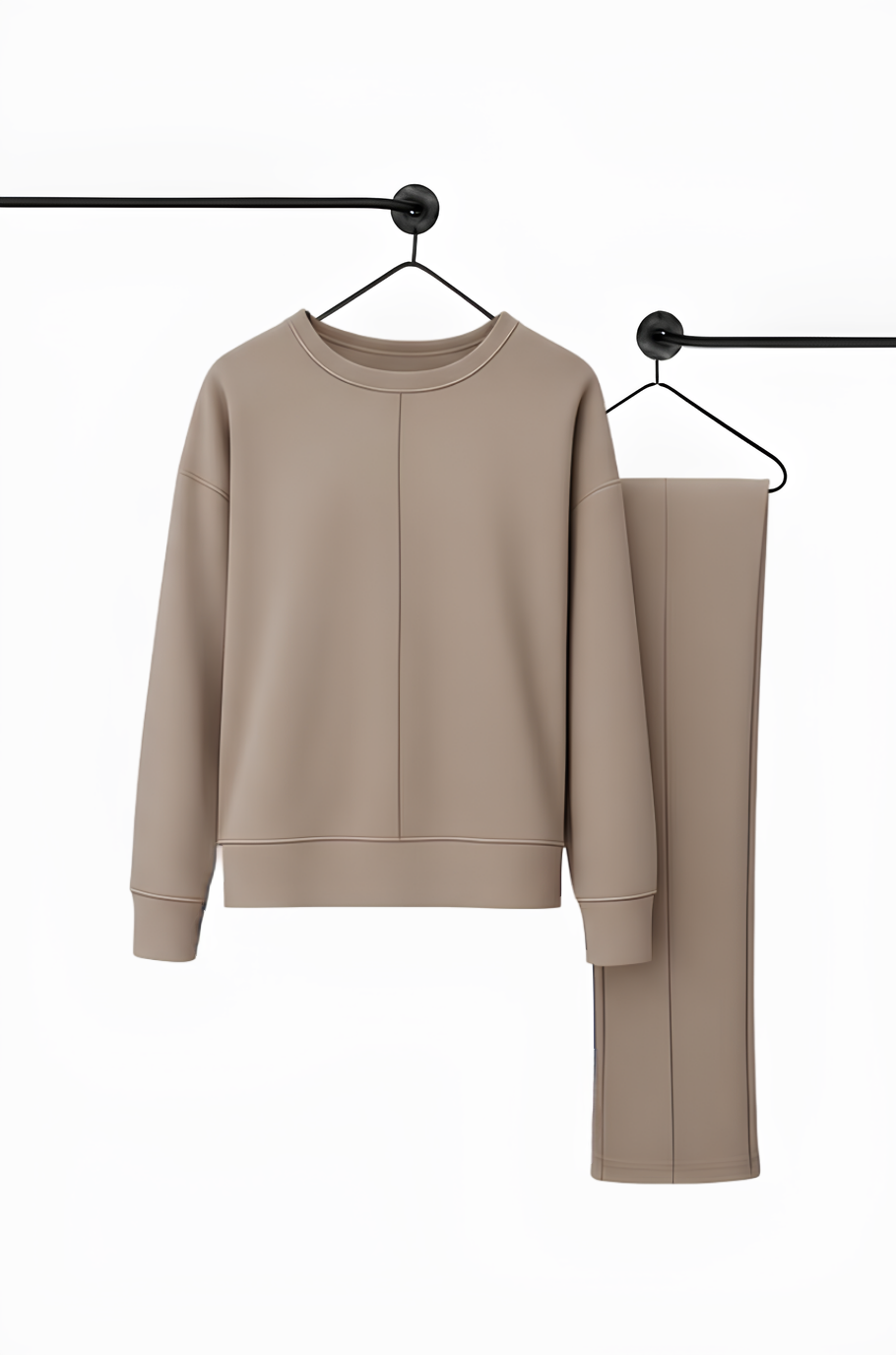 Rahat Kalıp Geniş Paça Modal Kumaş Uzun Kollu Eşofman Takımı  - Bej