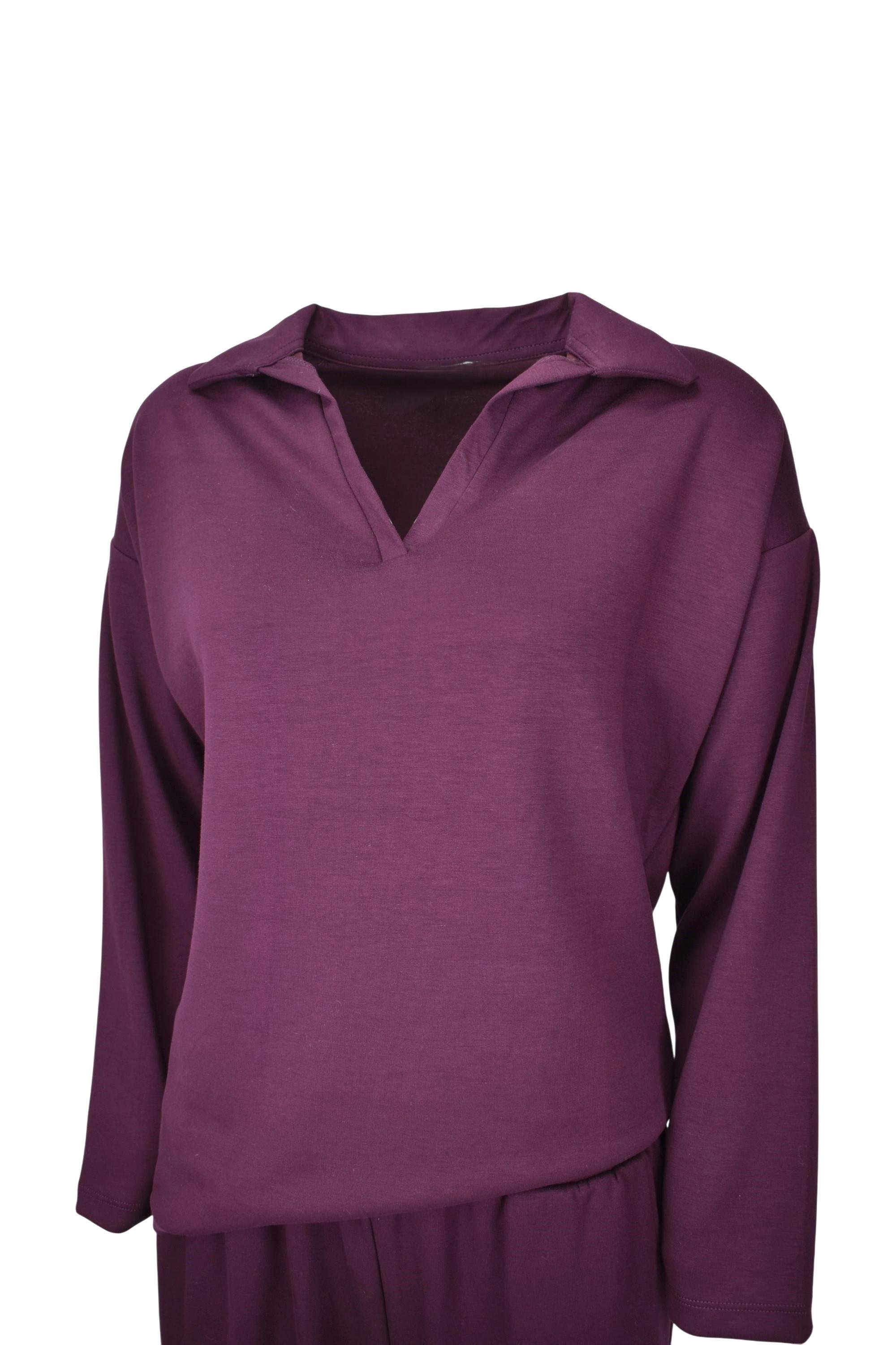 Rahat Kalıp Polo Yaka Modal Kumaş Uzun Kollu Eşofman Takımı  - Bordo