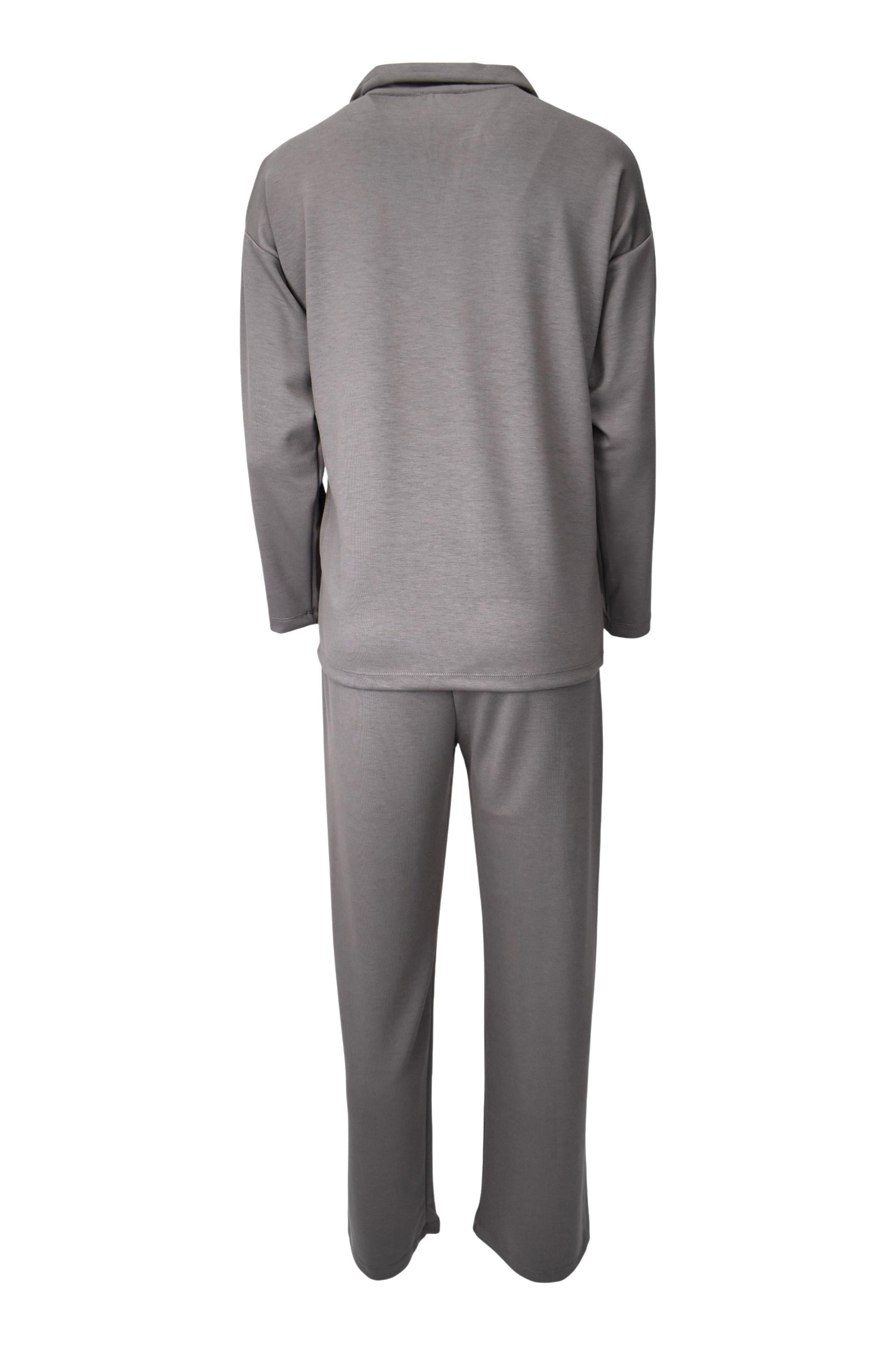 Rahat Kalıp Polo Yaka Modal Kumaş Uzun Kollu Eşofman Takımı  - Vizon