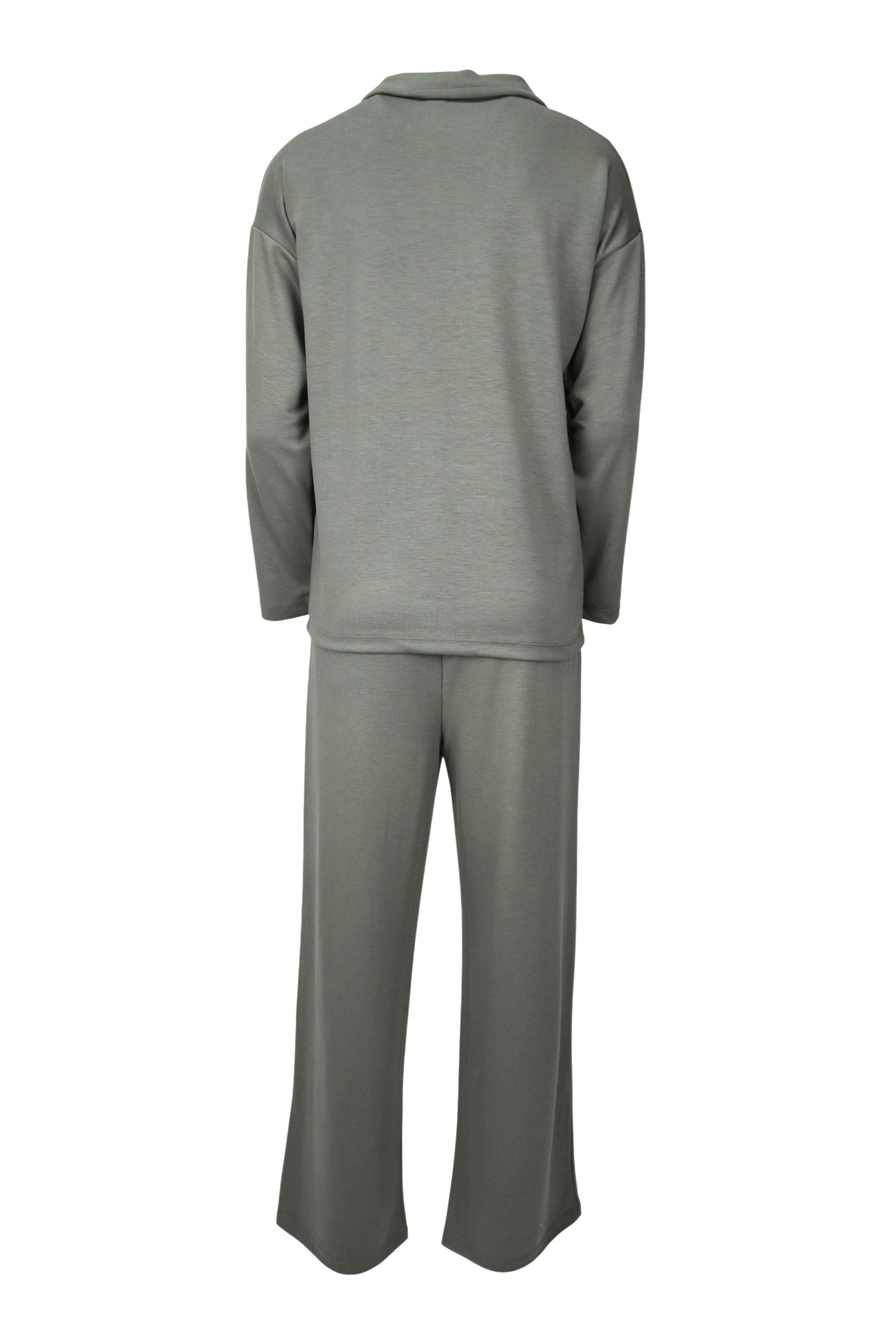 Rahat Kalıp Polo Yaka Modal Kumaş Uzun Kollu Eşofman Takımı  - Yeşil