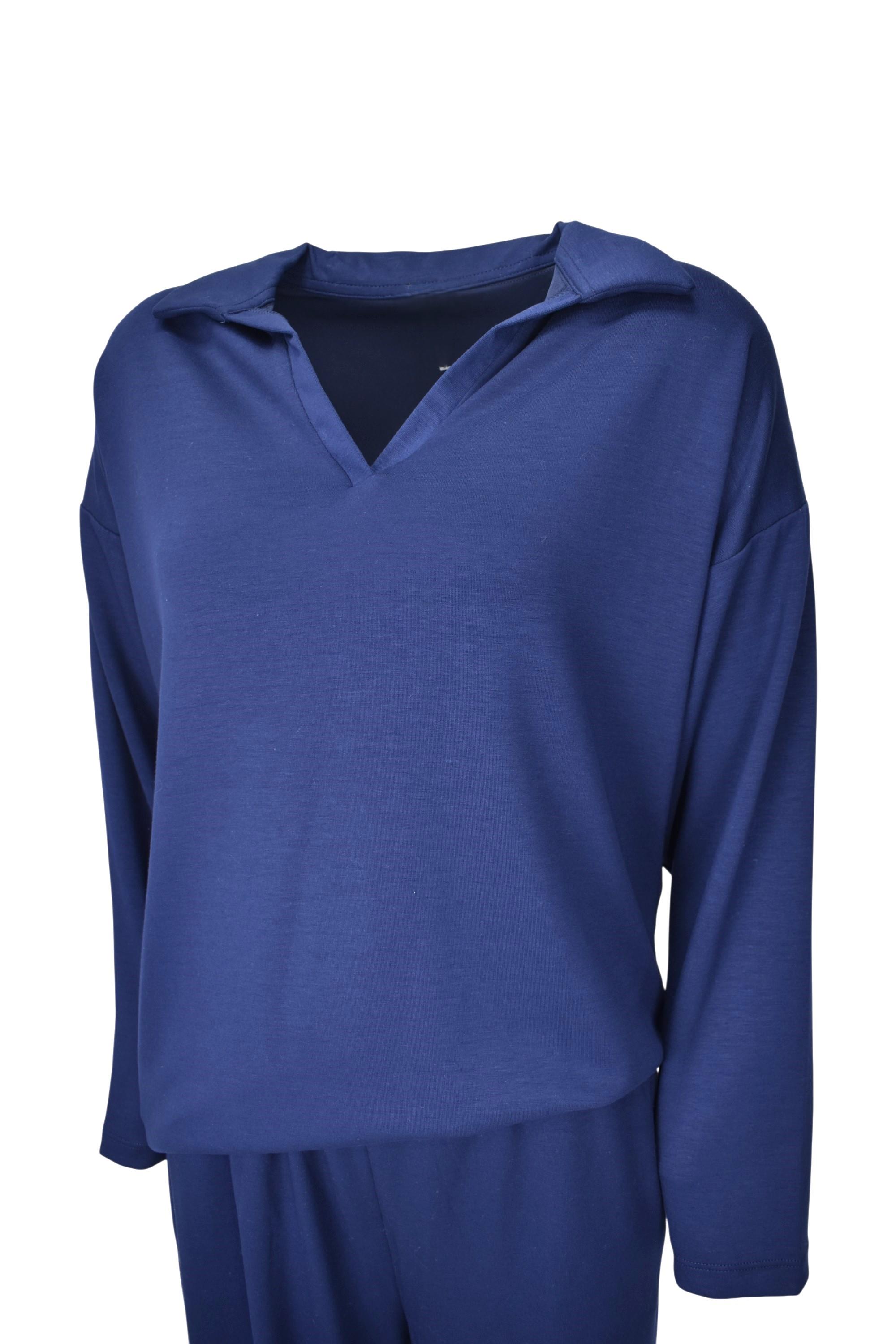 Rahat Kalıp Polo Yaka Modal Kumaş Uzun Kollu Eşofman Takımı  - Lacivert