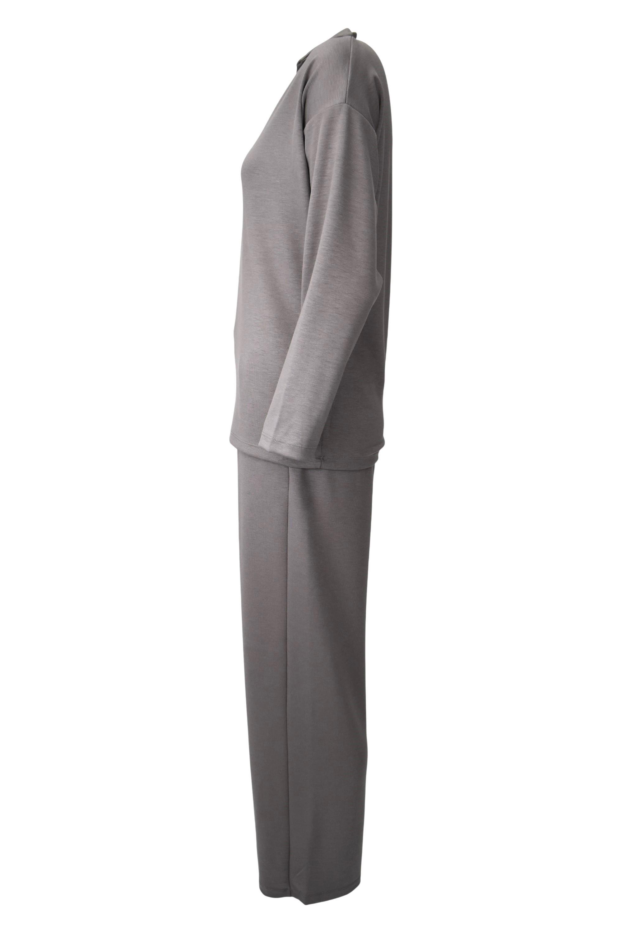 Rahat Kalıp Polo Yaka Modal Kumaş Uzun Kollu Eşofman Takımı  - Vizon