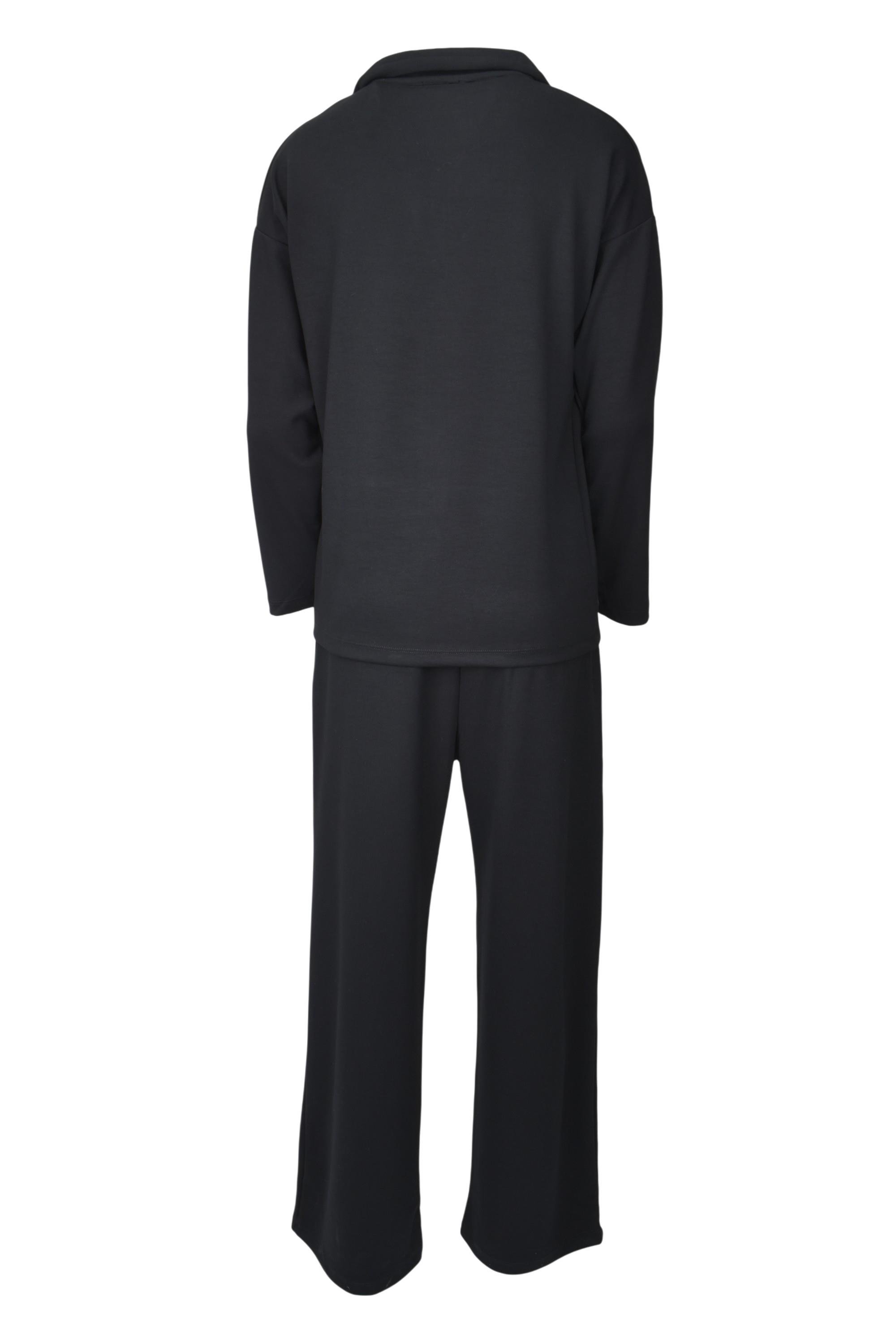Rahat Kalıp Polo Yaka Modal Kumaş Uzun Kollu Eşofman Takımı  - Siyah