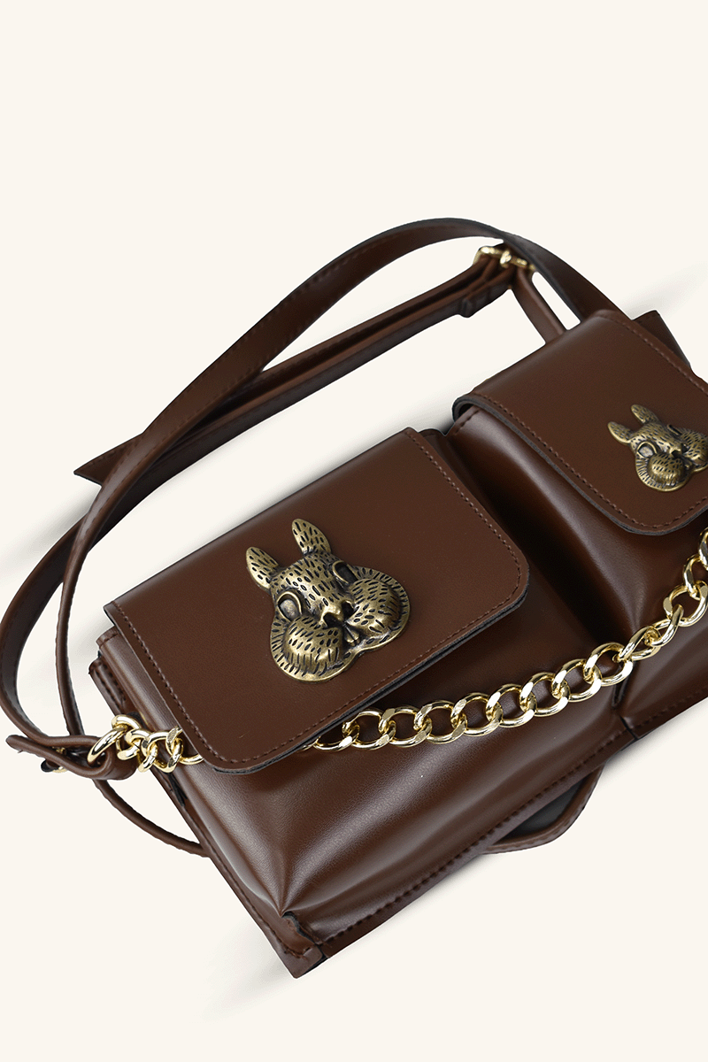 Sincap Aksesuar Detaylı El ve Omuz Çantası - Acı Kahve