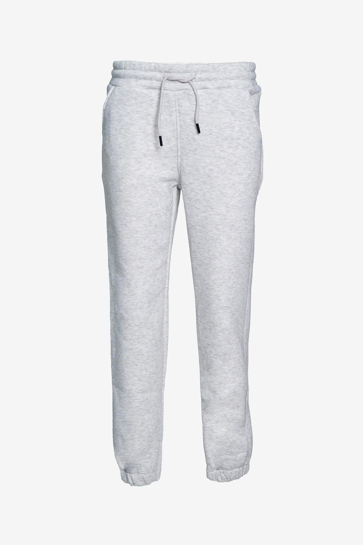 Üç İplik Yüksek Bel Lastikli Jogger Eşofman Altı - Açık Gri