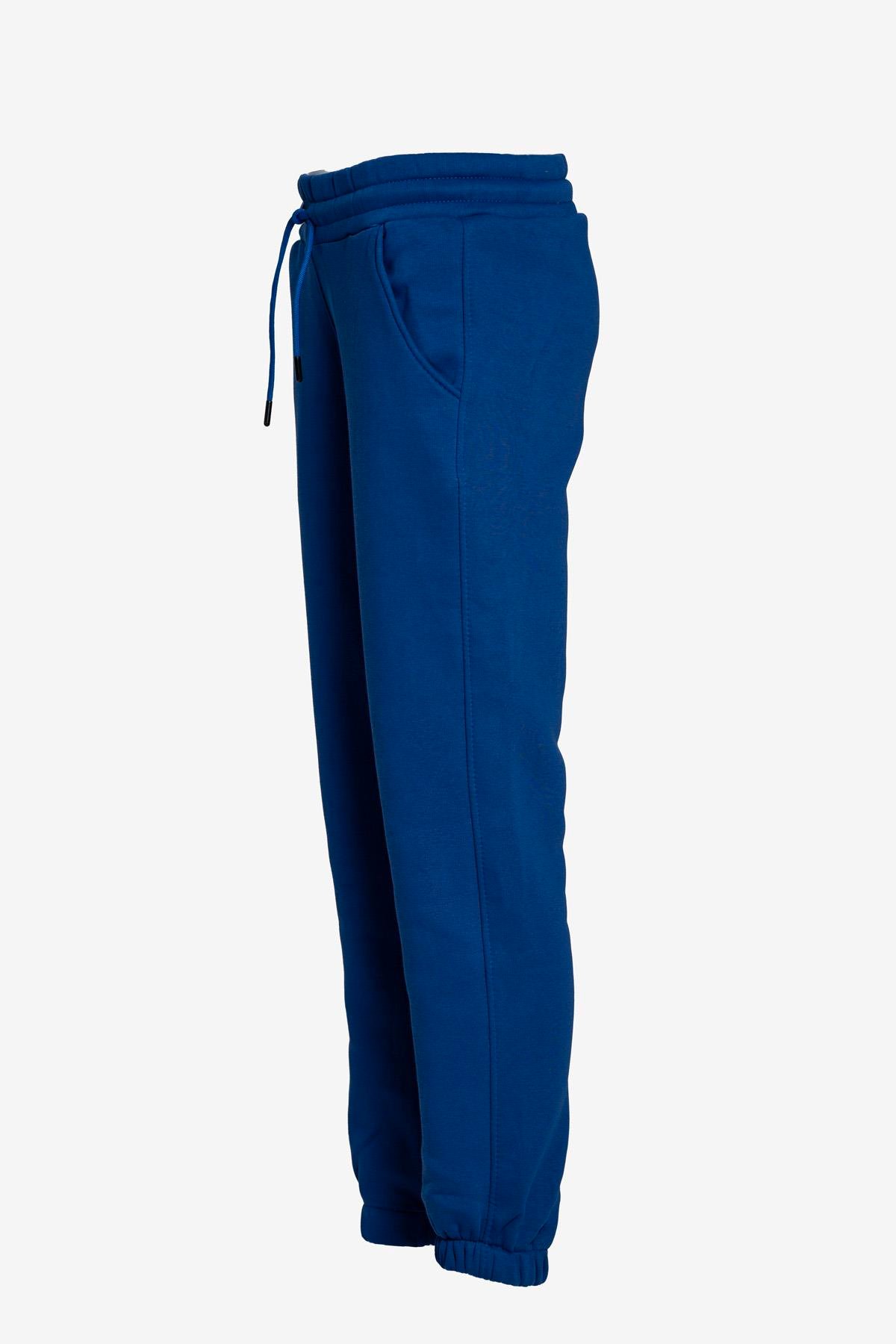 Üç İplik Yüksek Bel Lastikli Jogger Eşofman Altı - Saks Mavisi