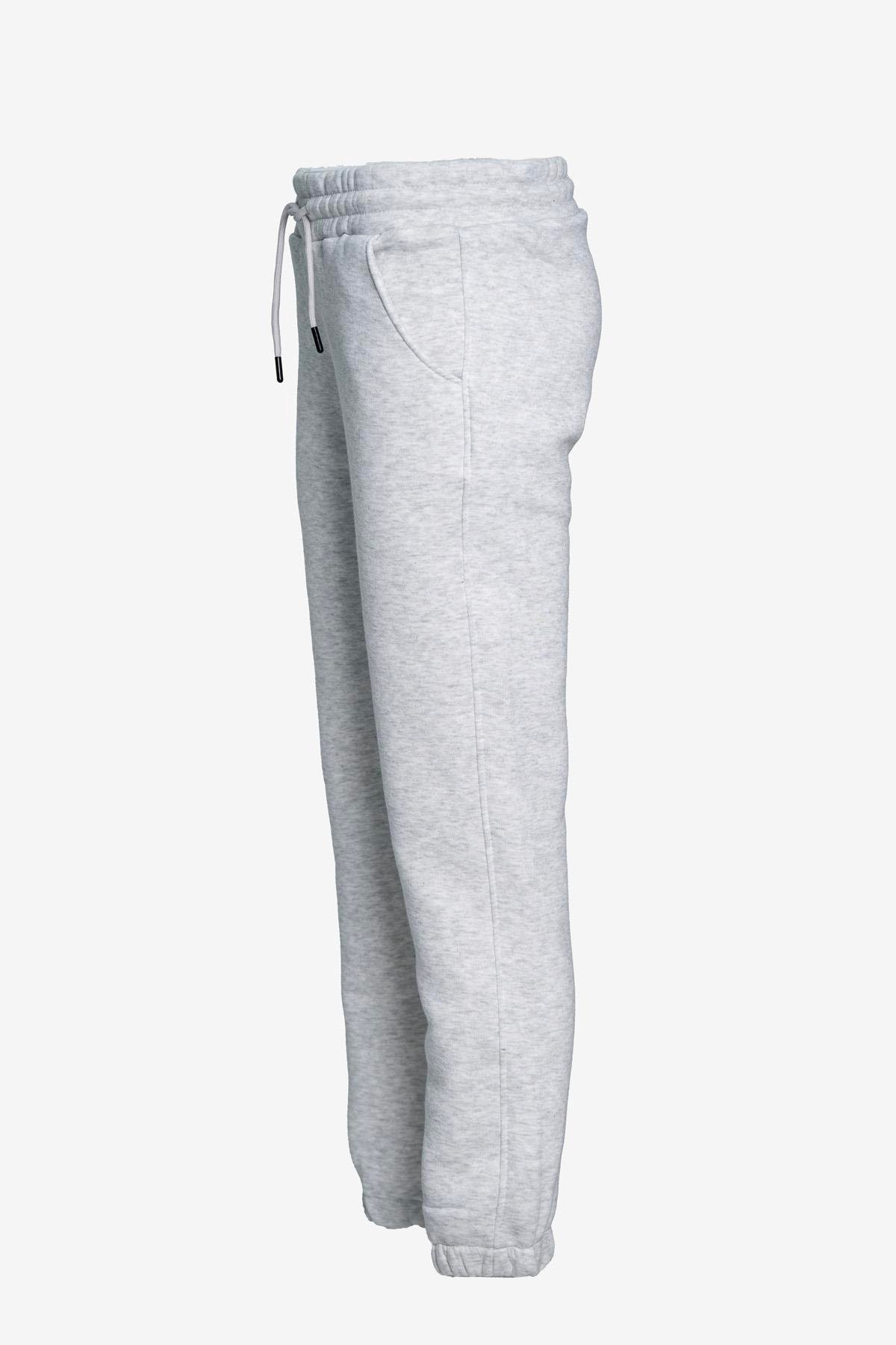Üç İplik Yüksek Bel Lastikli Jogger Eşofman Altı - Açık Gri