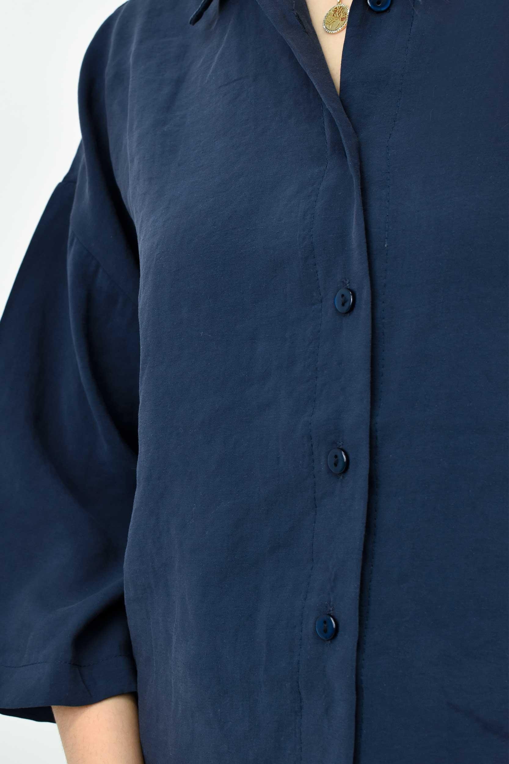Yarım Kollu Oversize Modal Gömlek - Lacivert