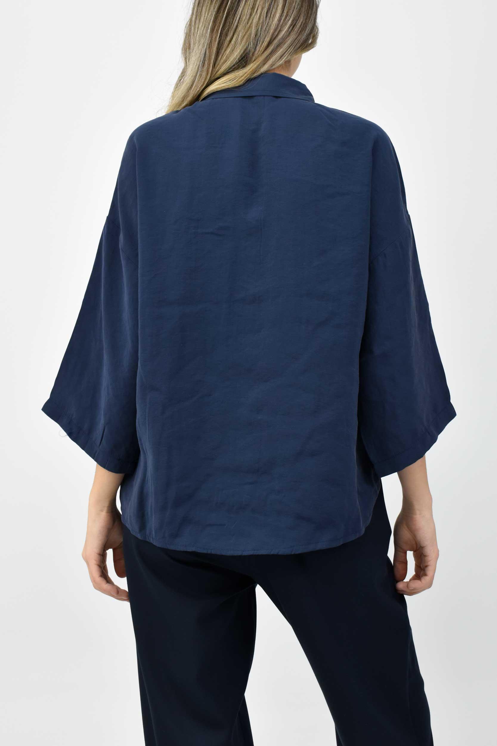 Yarım Kollu Oversize Modal Gömlek - Lacivert