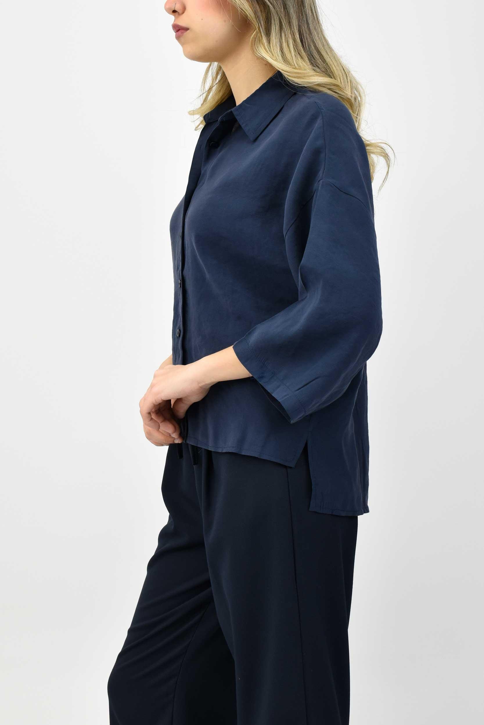 Yarım Kollu Oversize Modal Gömlek - Lacivert