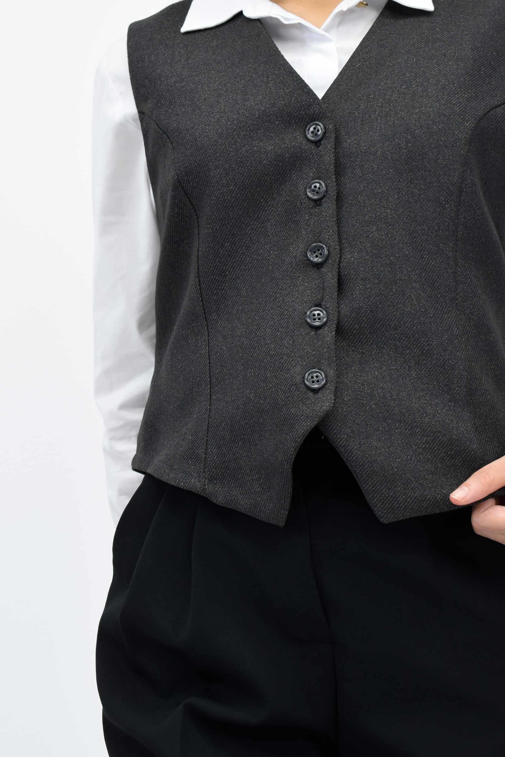 Yün Efekt Blazer Yelek - Antrasit
