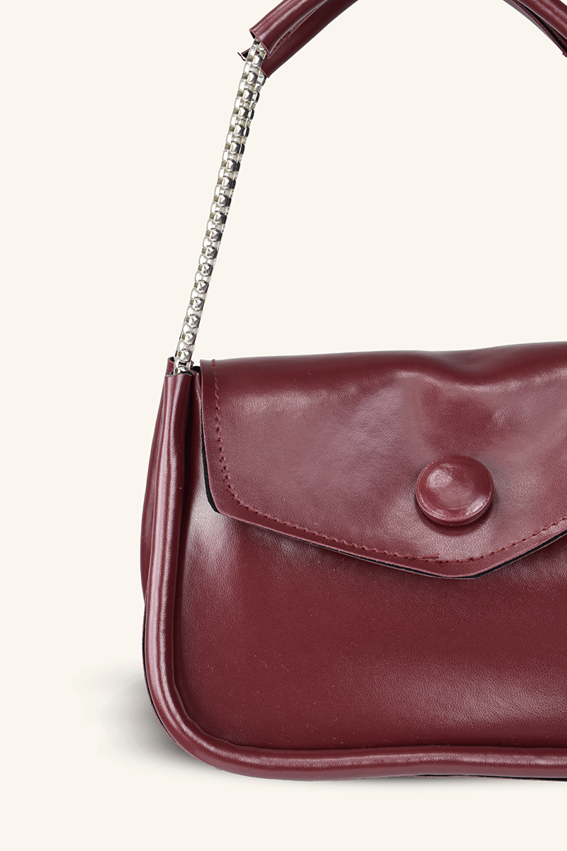 Zincir Askılı Mini El ve Omuz Çantası - Bordo