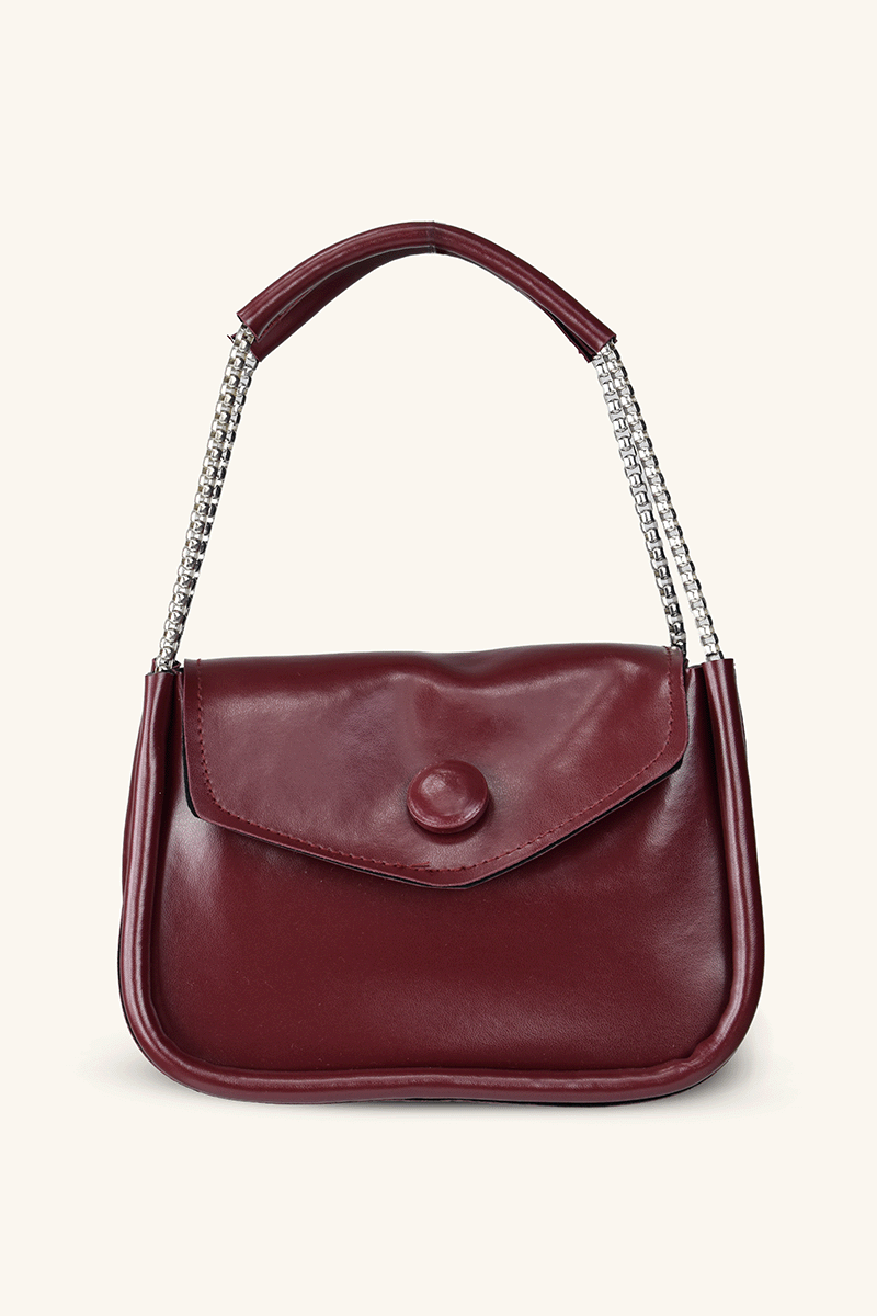 Zincir Askılı Mini El ve Omuz Çantası - Bordo