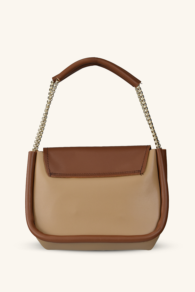 Zincir Askılı Mini El ve Omuz Çantası - Taba