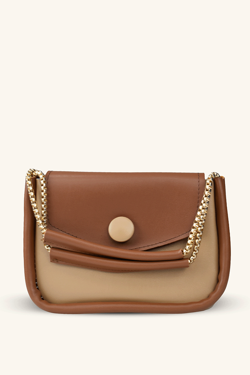 Zincir Askılı Mini El ve Omuz Çantası - Taba