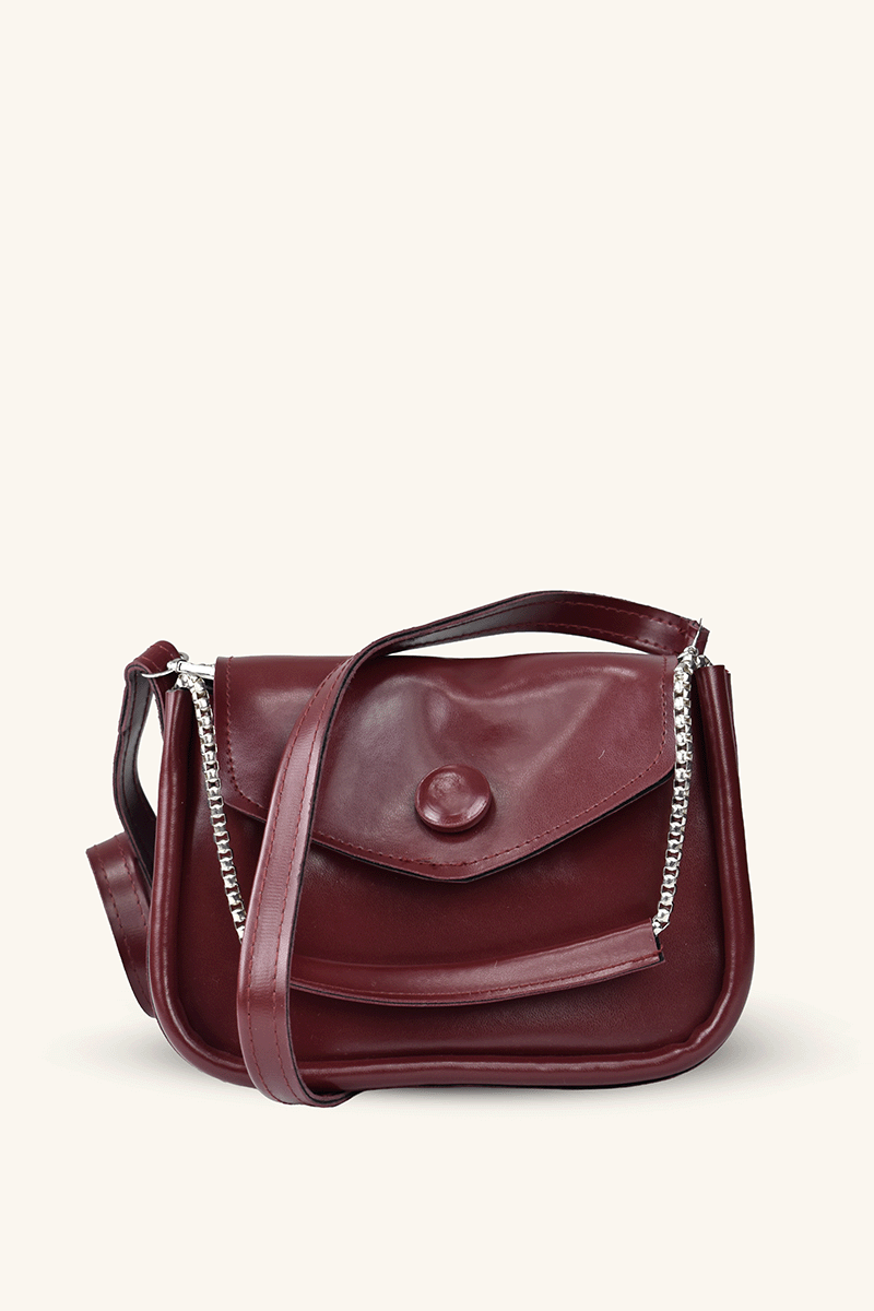 Zincir Askılı Mini El ve Omuz Çantası - Bordo
