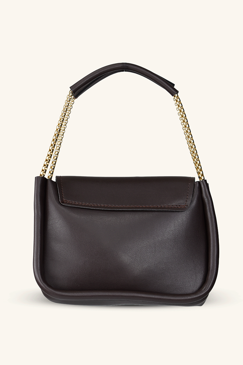 Zincir Askılı Mini El ve Omuz Çantası - Acı Kahve