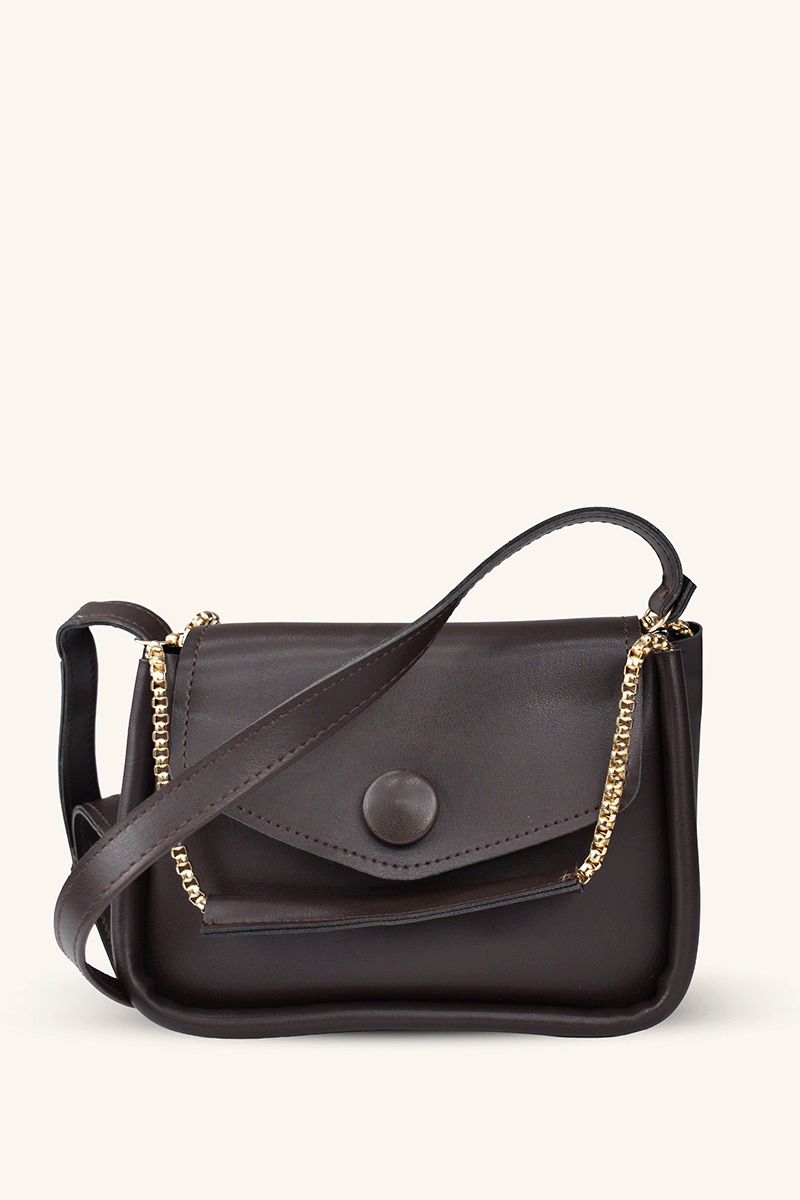 Zincir Askılı Mini El ve Omuz Çantası - Acı Kahve
