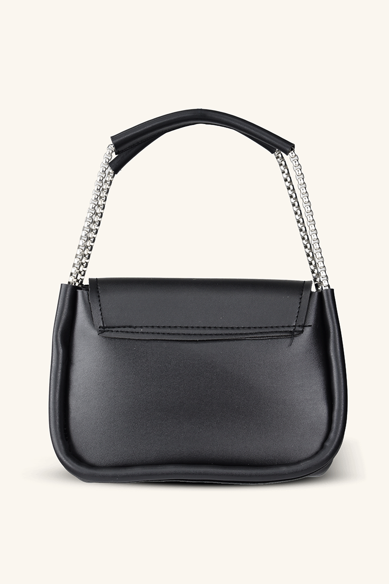 Zincir Askılı Mini El ve Omuz Çantası - Siyah
