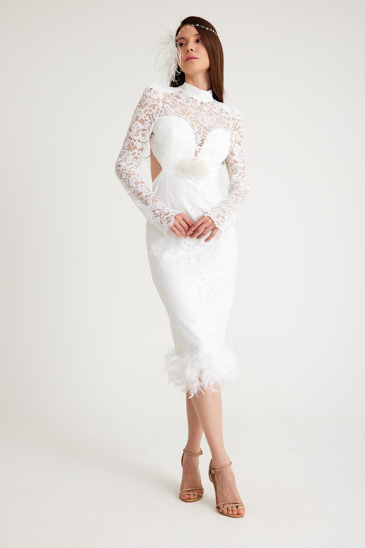 bonteselBeyaz Abiye Elbise Nikah Elbisesi Nişan Elbisesi Beyaz Elbise Dış çekim elbisesi After party elbisesibnt55291