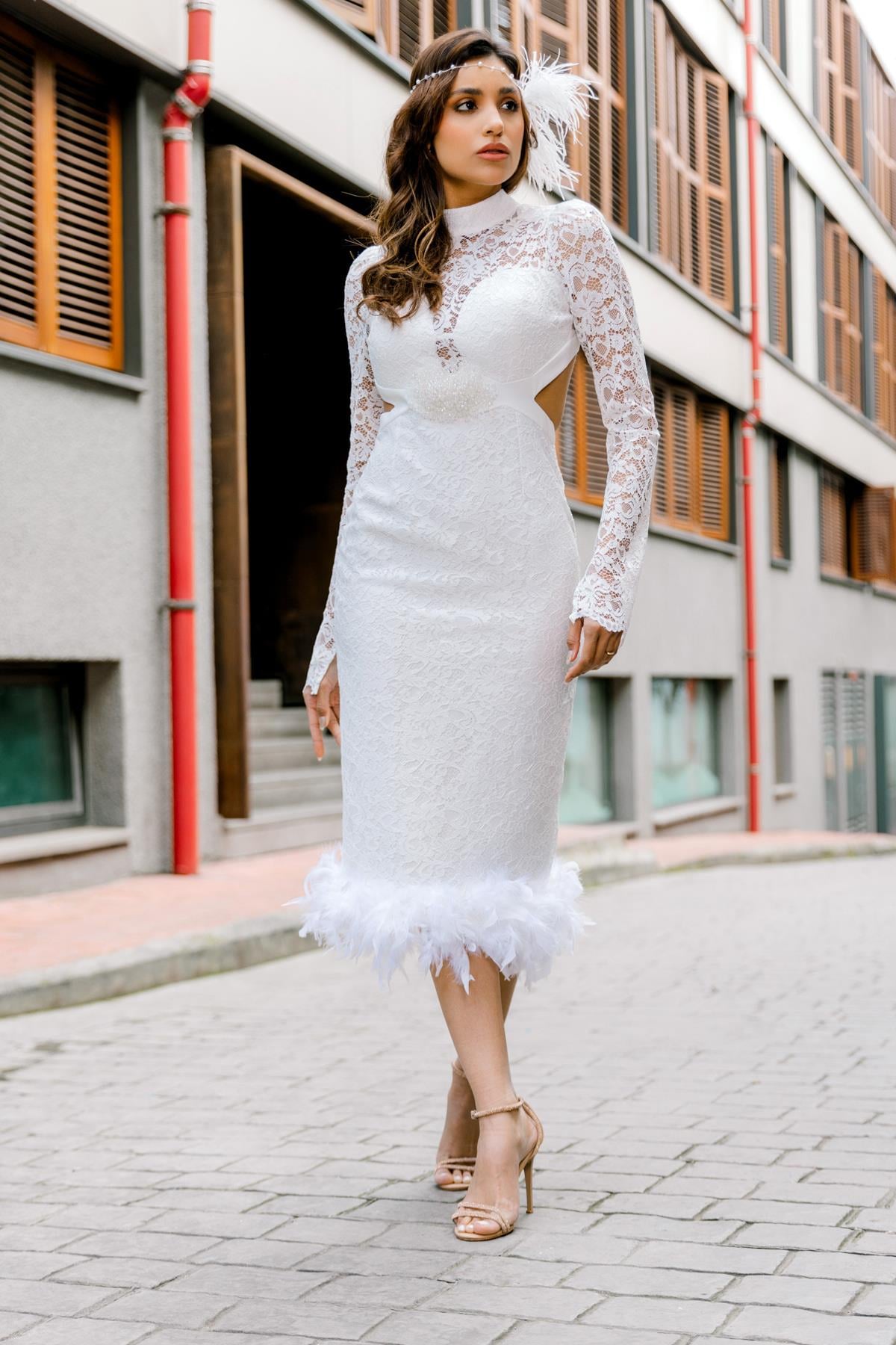 bonteselBeyaz Abiye Elbise Nikah Elbisesi Nişan Elbisesi Beyaz Elbise Dış çekim elbisesi After party elbisesibnt55291