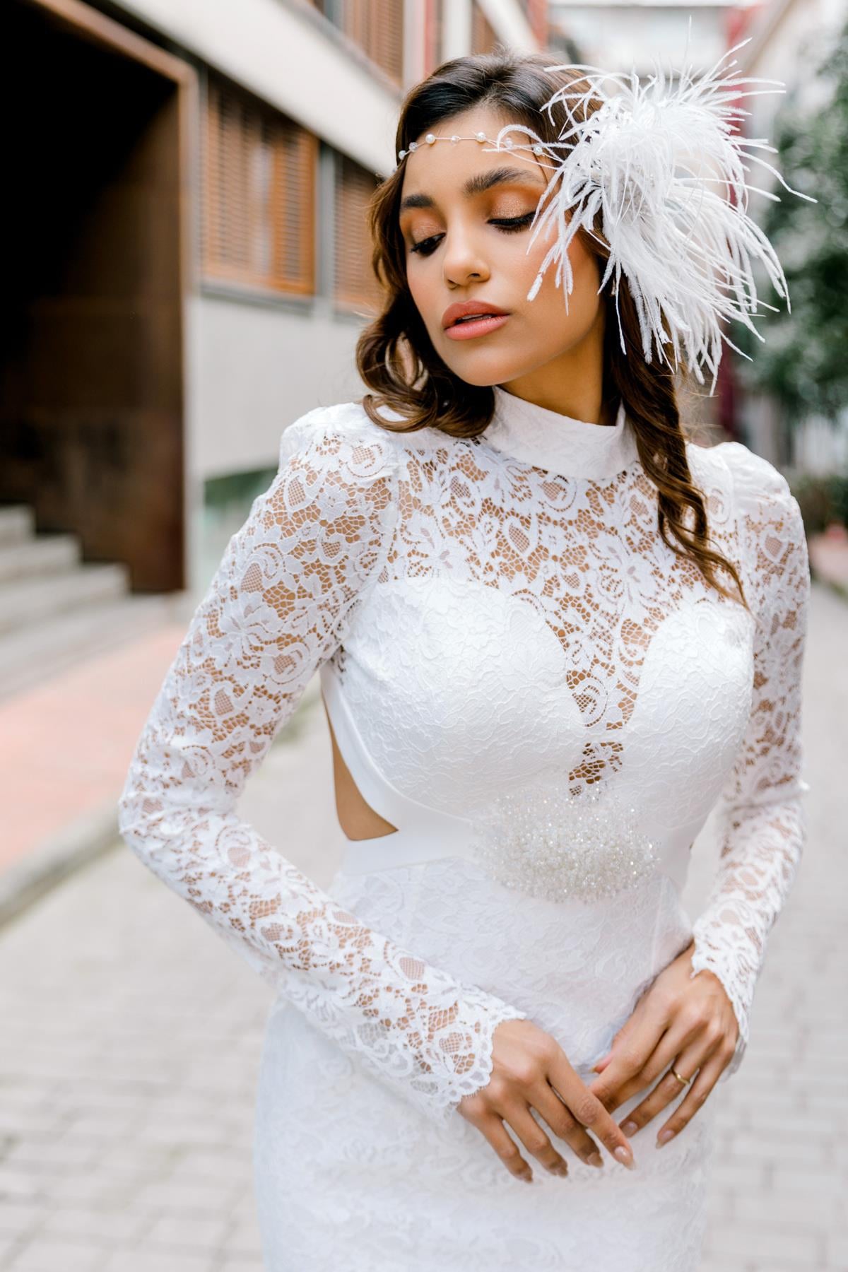 bonteselBeyaz Abiye Elbise Nikah Elbisesi Nişan Elbisesi Beyaz Elbise Dış çekim elbisesi After party elbisesibnt55291