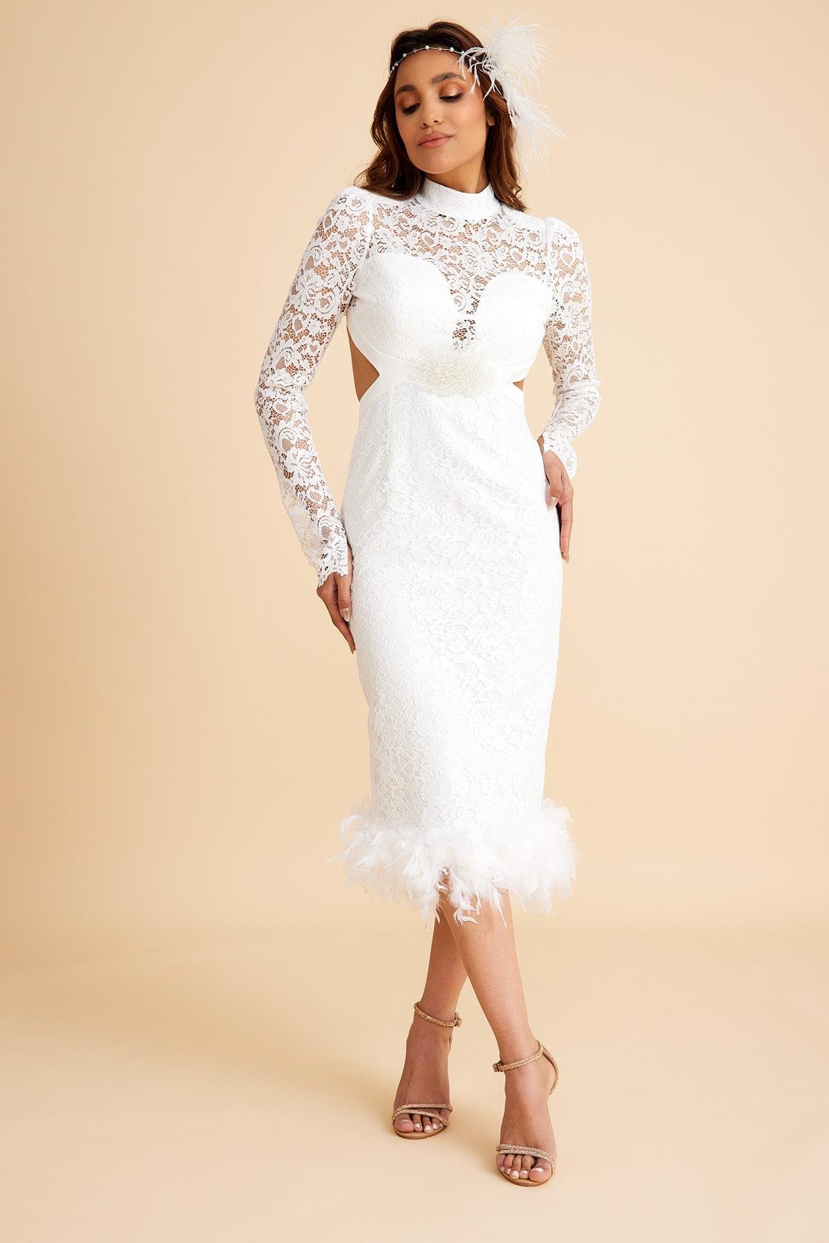 bonteselBeyaz Abiye Elbise Nikah Elbisesi Nişan Elbisesi Beyaz Elbise Dış çekim elbisesi After party elbisesibnt55291