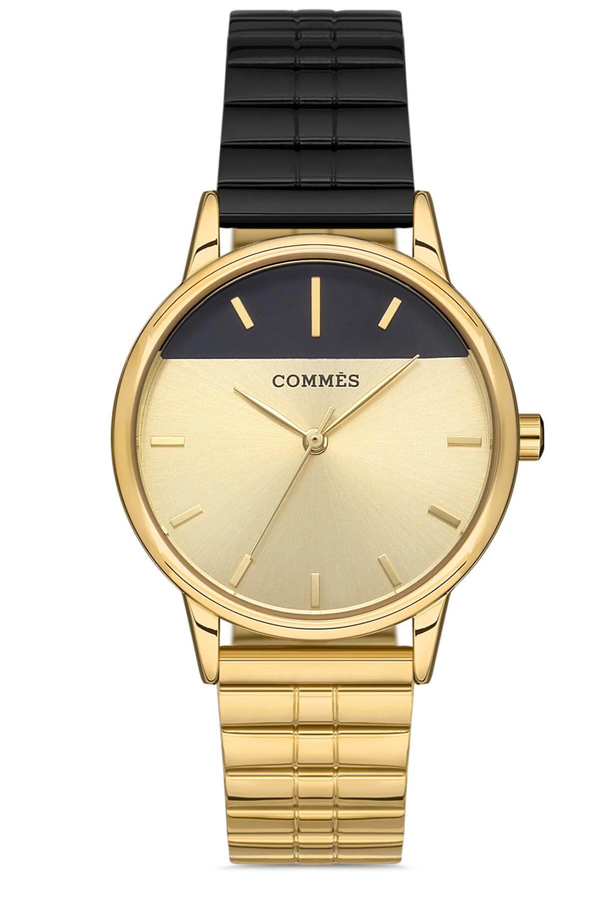 Commes Çelik Çift Renk Kordon Altın Siyah Renk Kadın Klasik Kol Saati 0370-GGB