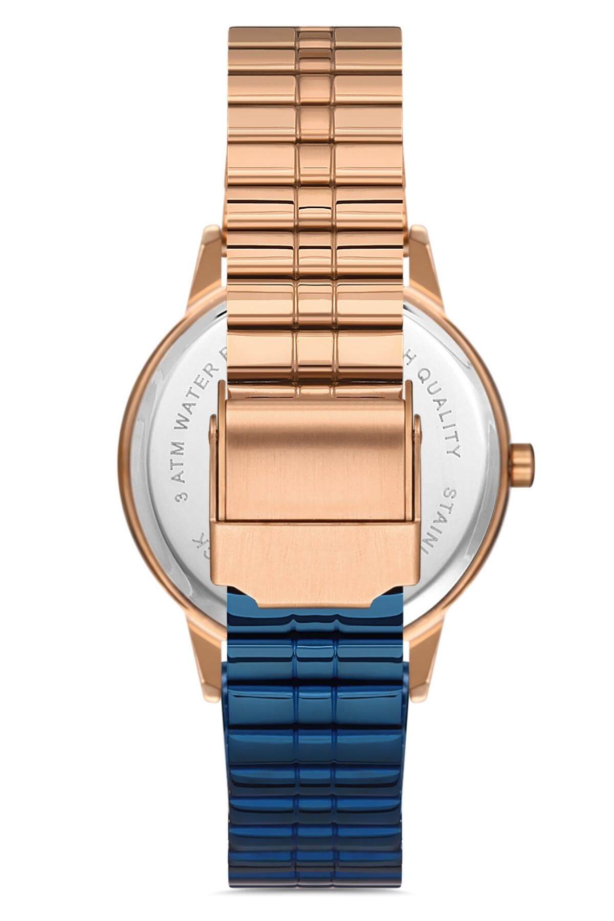 Commes Çelik Çift Renk Kordon Rose Gold Mavi Renk Kadın Klasik Kol Saati 0370-RRM