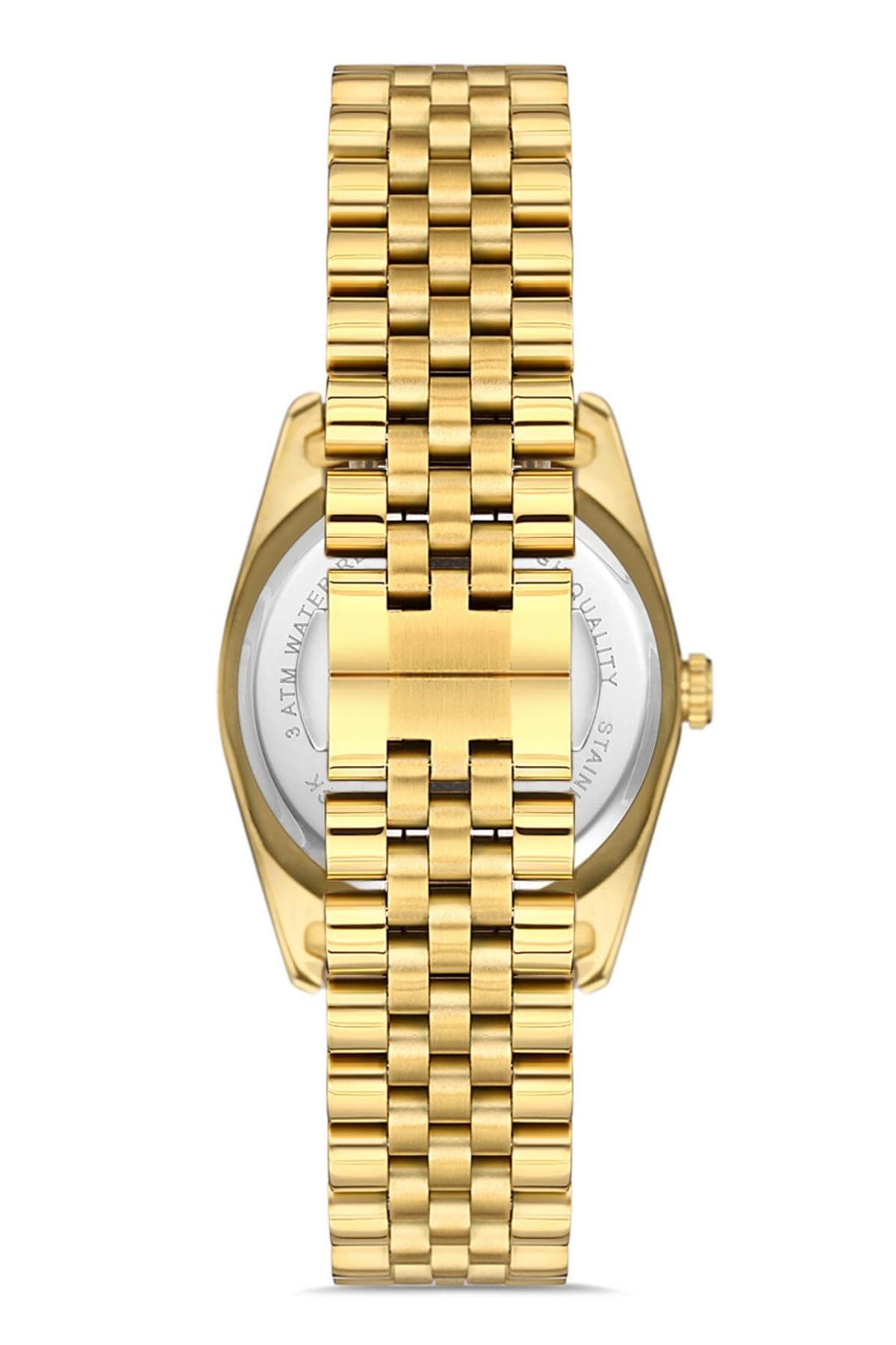 Commes Çelik Kordon Altın Mavi Renk Özel Kesim Camlı Takvimli Kadın Klasik Kol Saati 0364L-GGM