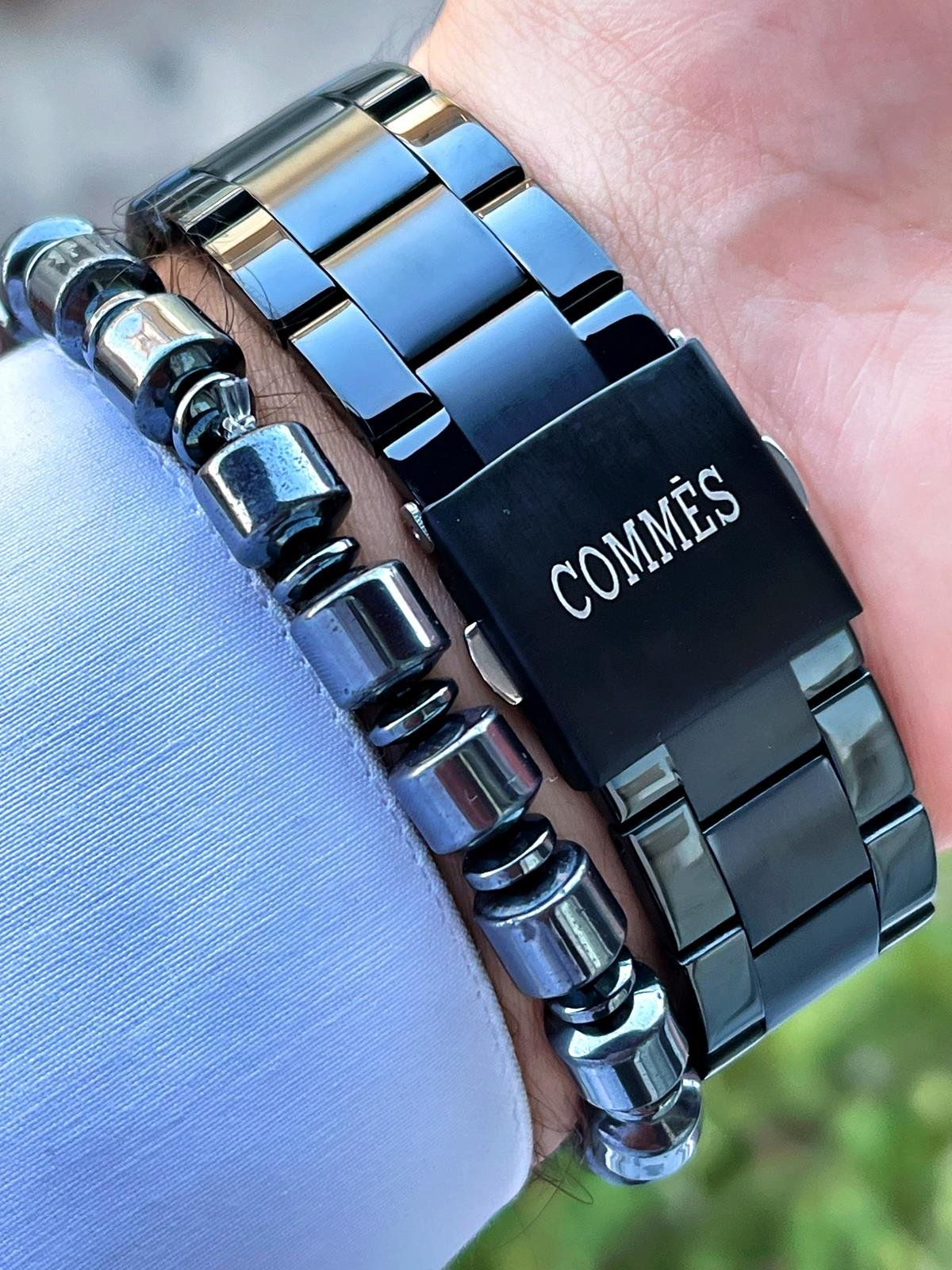 Commes Çelik Kordon Kronometre ve Takvimli Mavi Rose Gold Renk Unisex Klasik Kol Saati CM1905-MRB