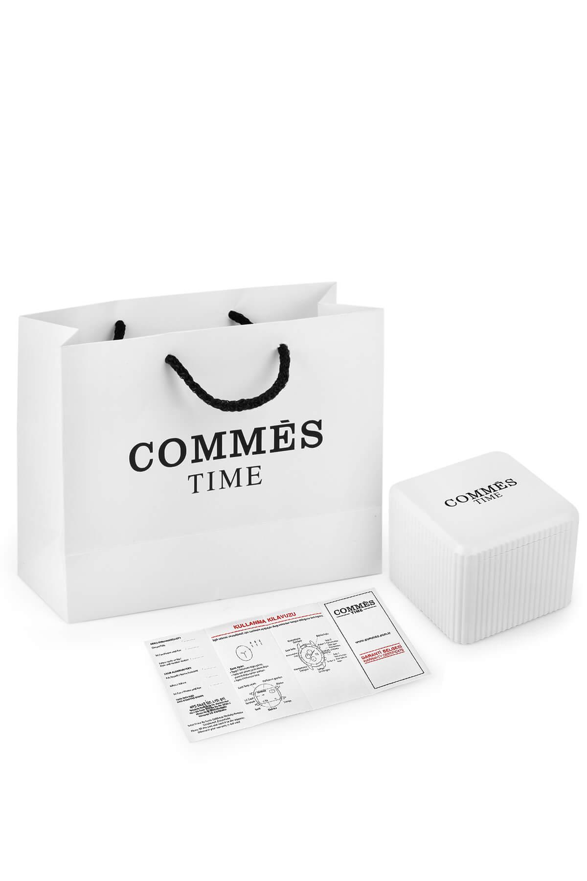 Commes Çelik Kordon Kronometre ve Takvimli Mavi Rose Gold Renk Unisex Klasik Kol Saati CM1905-MRB