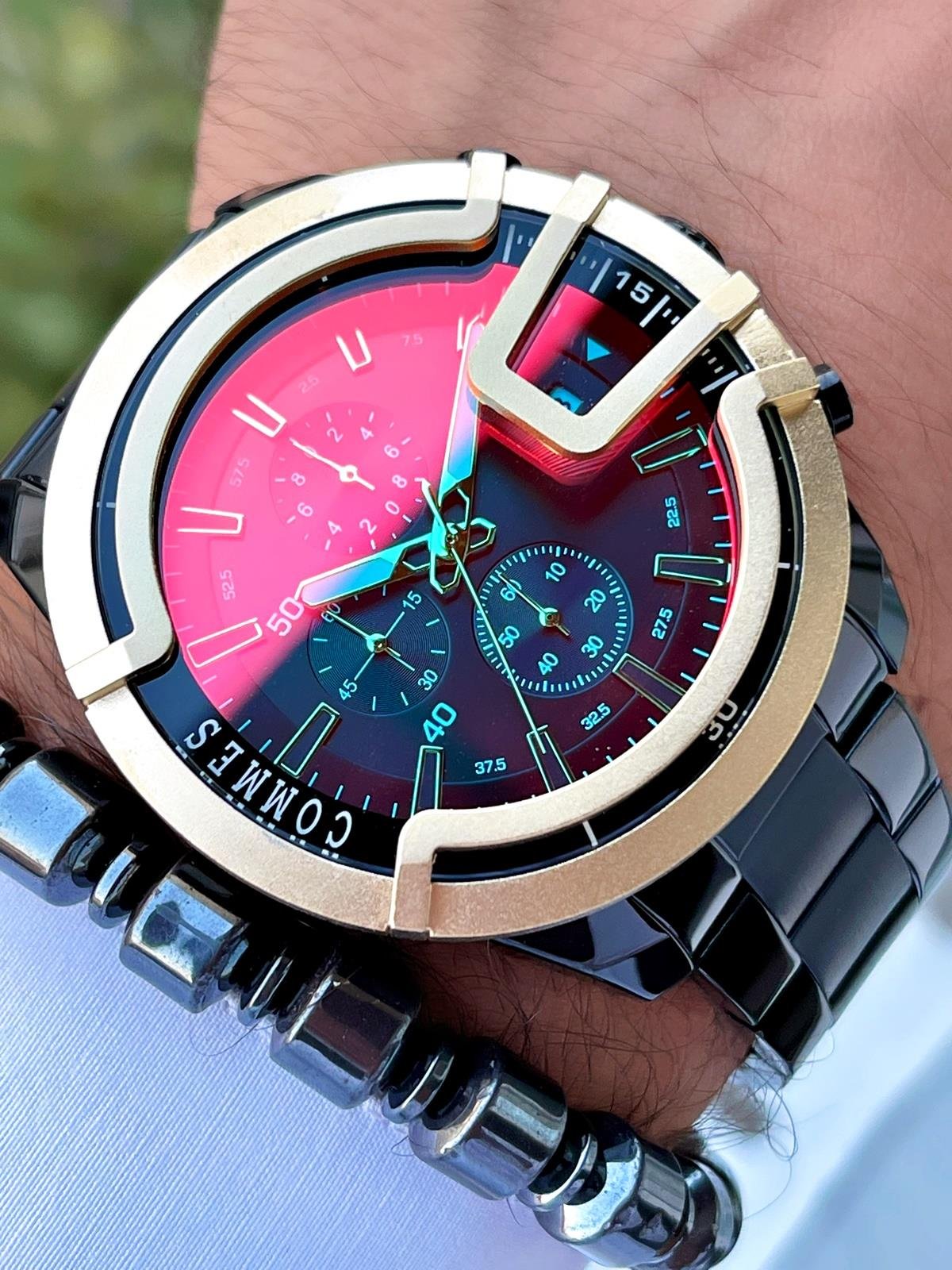 Commes Çelik Kordon Kronometre ve Takvimli Mavi Rose Gold Renk Unisex Klasik Kol Saati CM1905-MRB