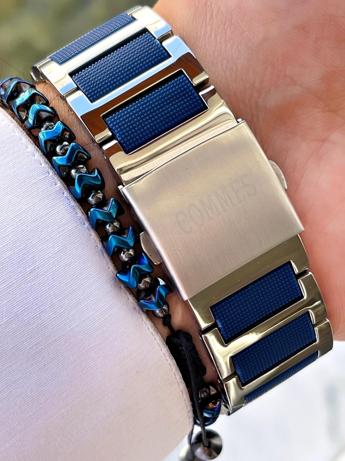 Commes Çelik Kordon Kronometre ve Takvimli Rose Gold Mavi Renk Unisex Klasik Kol Saati CM1902-RMRR