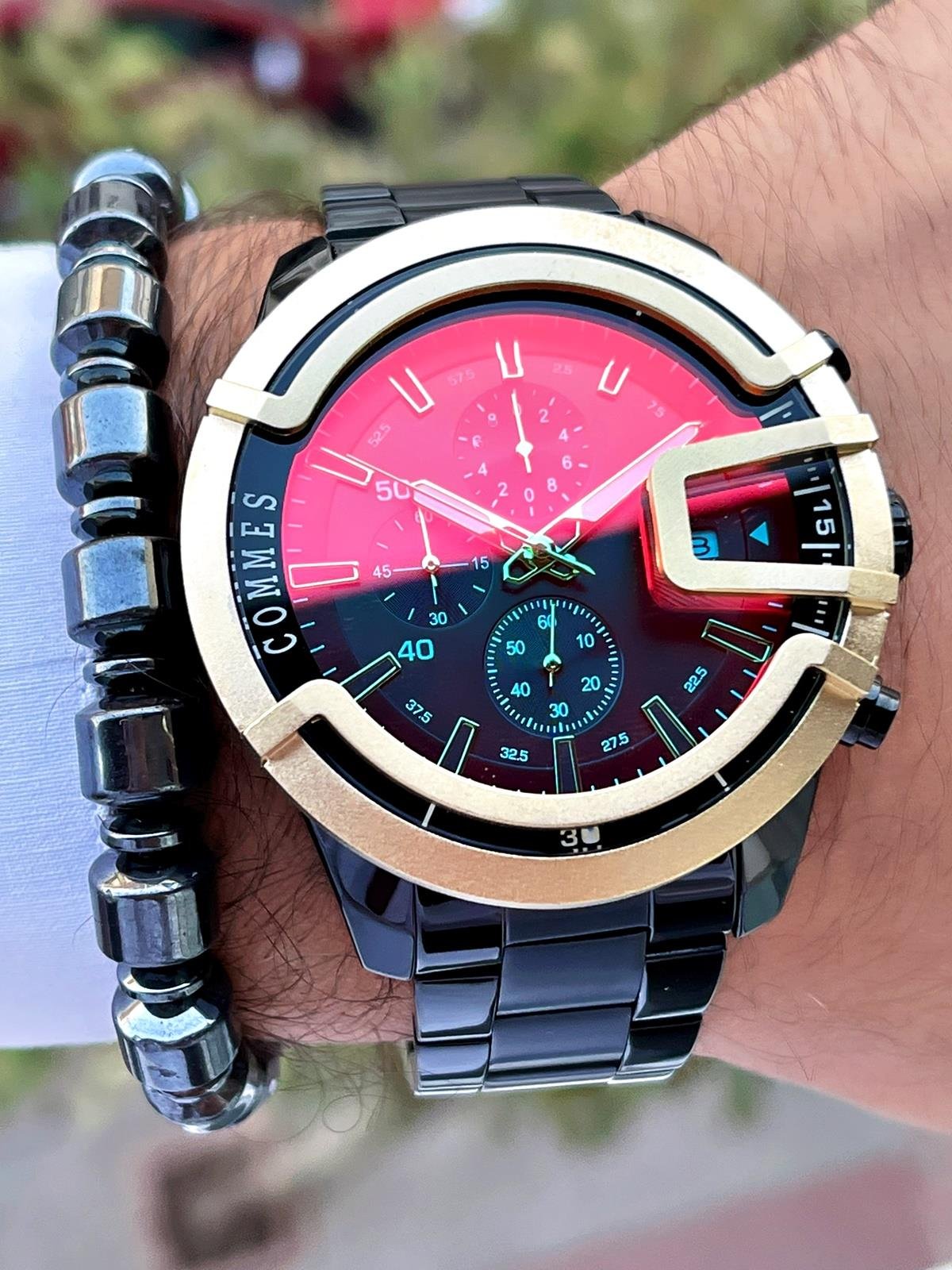 Commes Çelik Kordon Kronometre ve Takvimli Mavi Rose Gold Renk Unisex Klasik Kol Saati CM1905-MRB