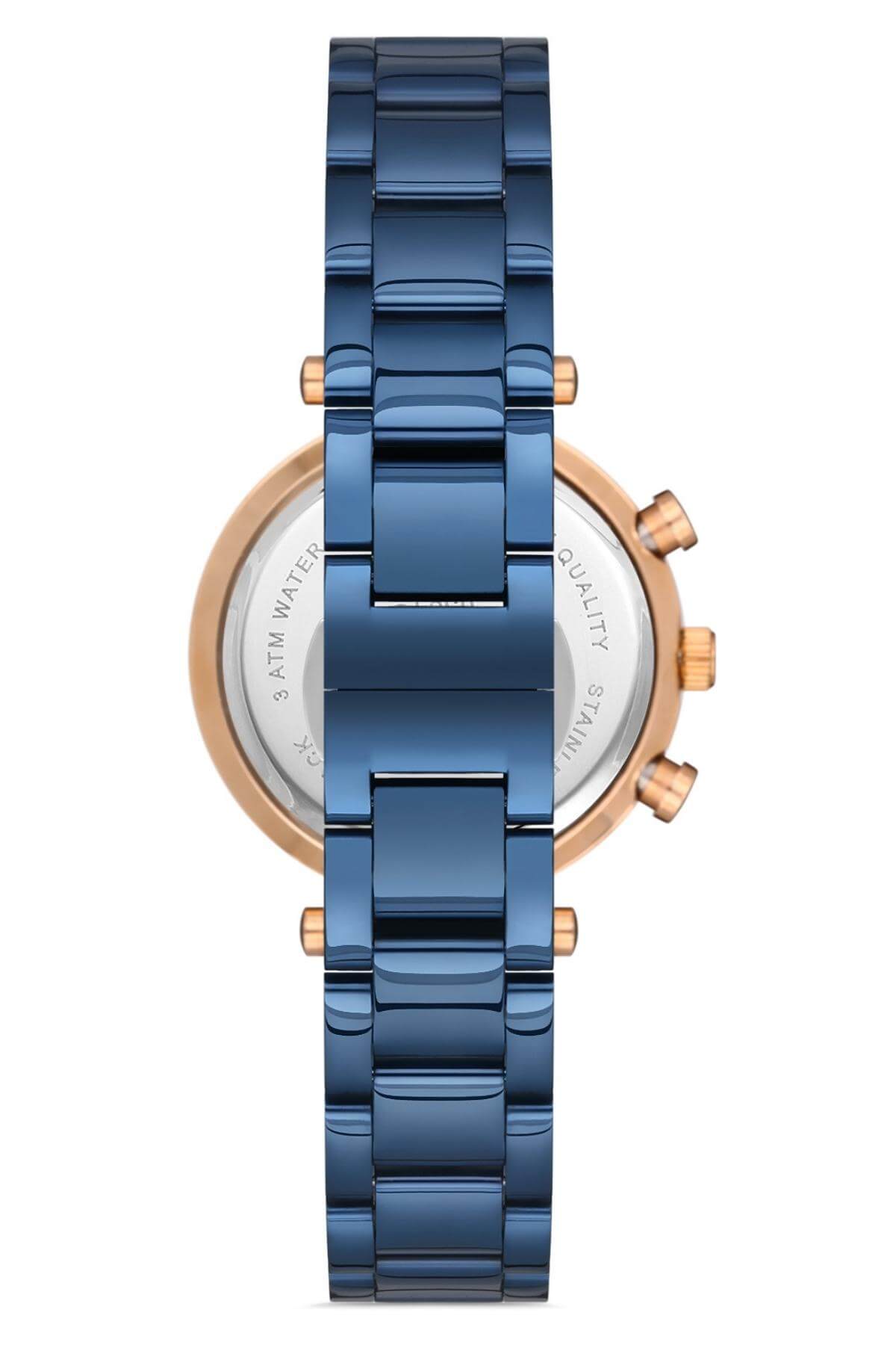 Commes Çelik Kordon Rose Gold Mavi Renk Takvimli Kronometreli Kadın Klasik Kol Saati 0363-MRM
