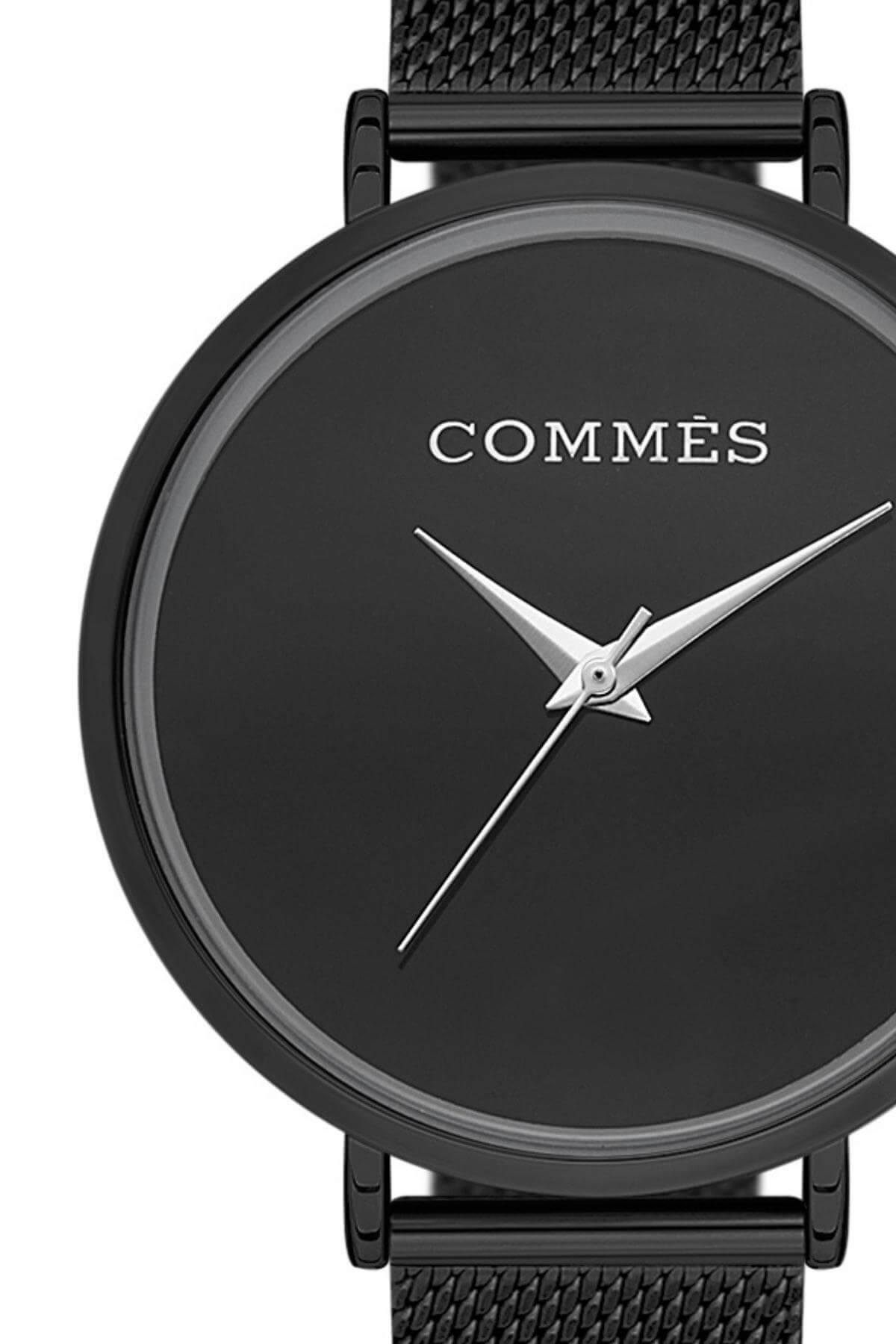 Commes Çelik Örme Kordon Siyah Renk Özel Kesim Minimalist Tasarım Kadın Klasik Kol Saati 6834-BB