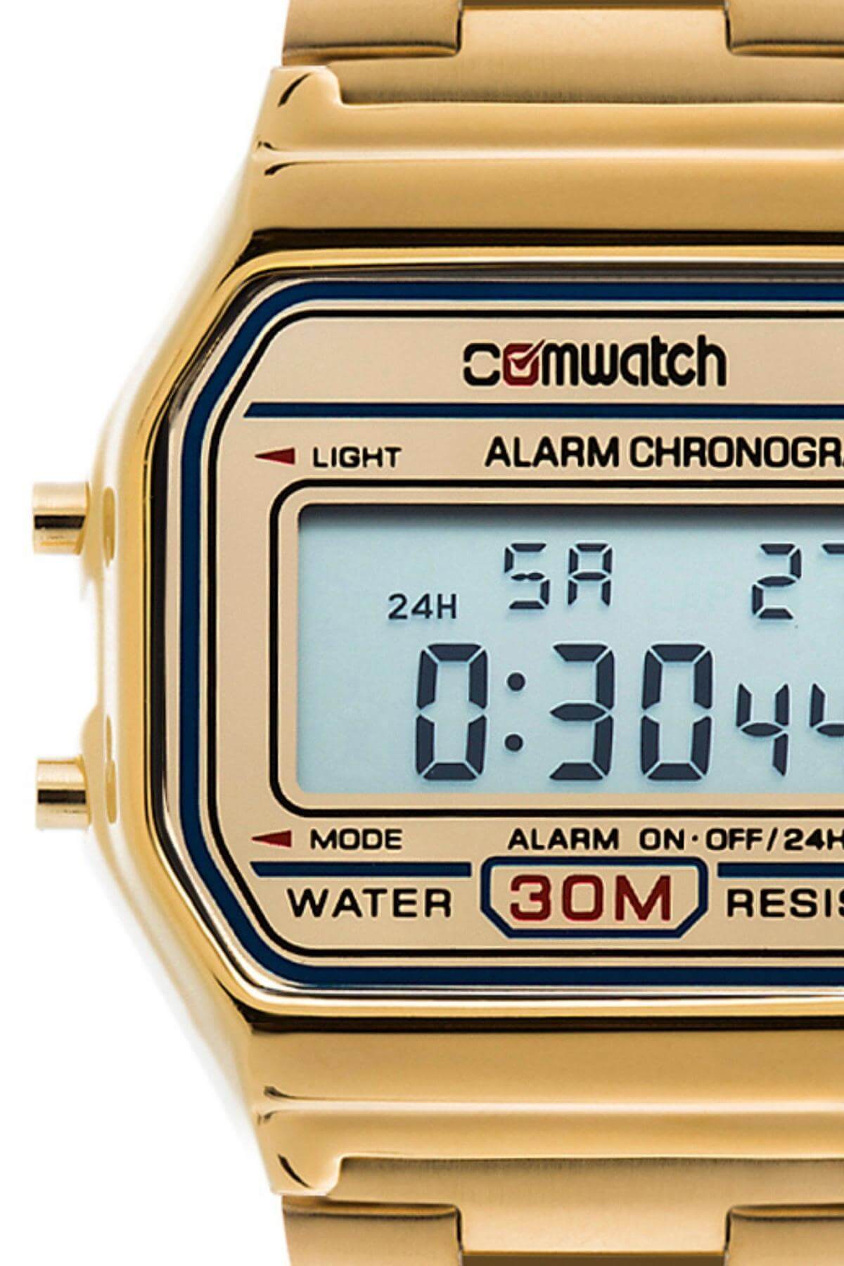 Comwatch Çelik Kordon Altın Renk Alarmlı Işıklı Kronometreli Unisex Dijital Kol Saati CW2017M-GGG