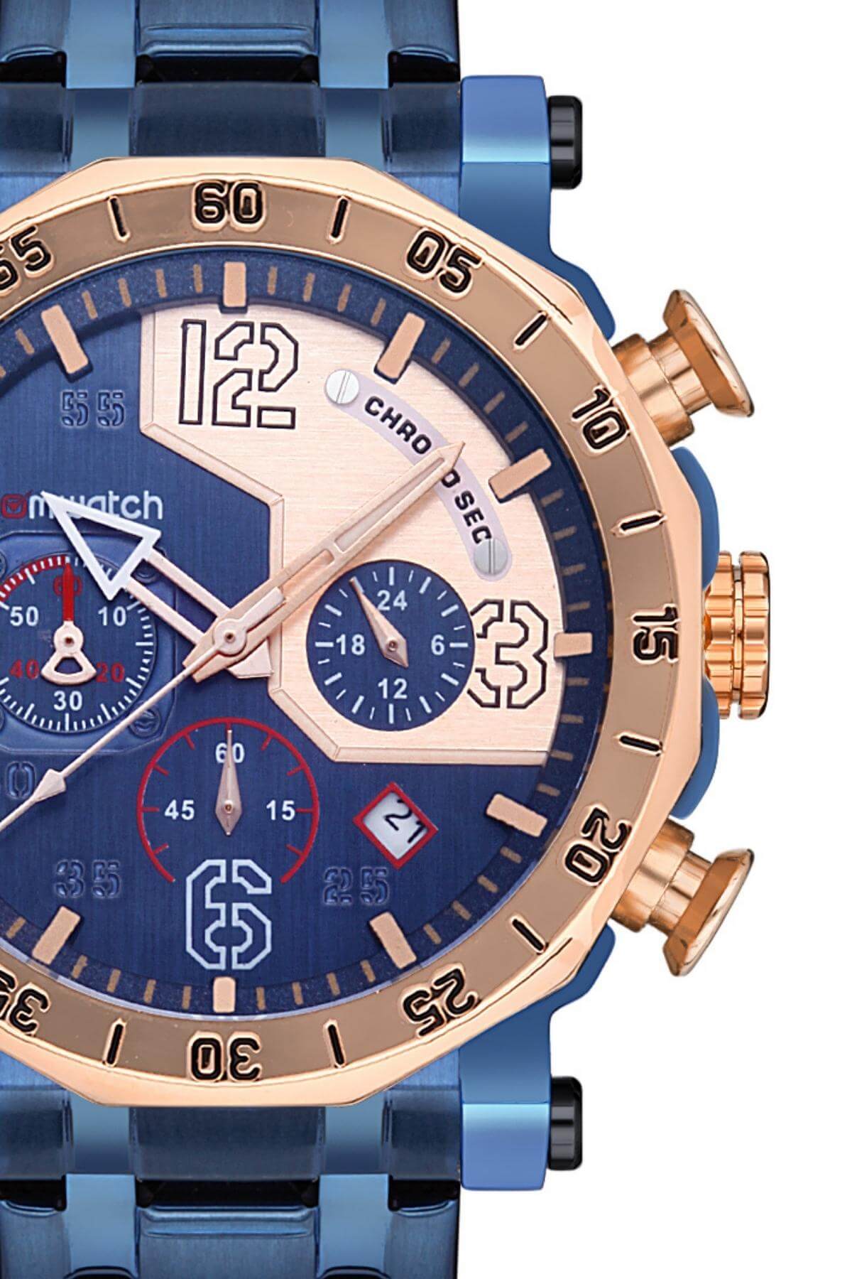 Comwatch Çelik Kordon Rose Mavi Renk Kronometre ve Takvimli Erkek Klasik Kol Saati 3005-MRMR