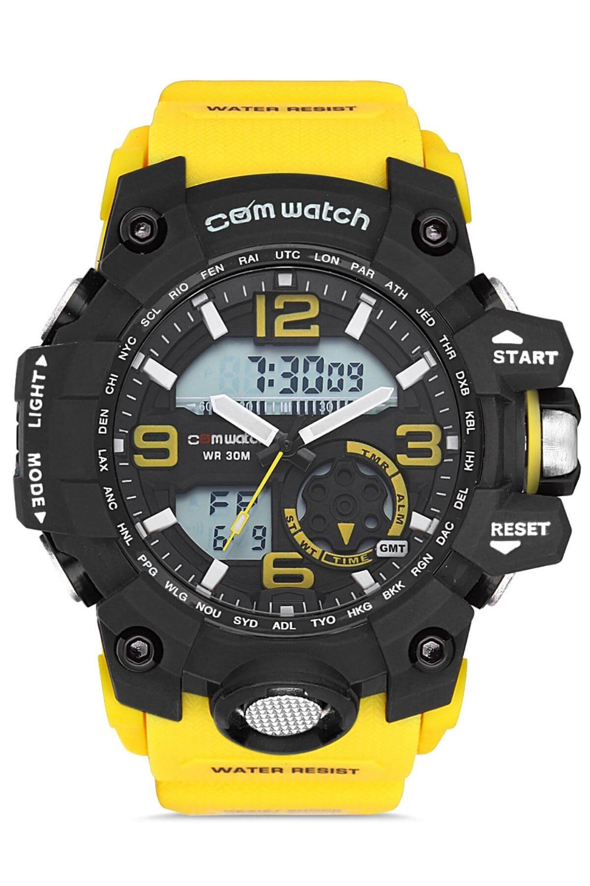 Comwatch Dijital Analog Mekanizmalı Silikon Kordon Sarı Renk Outdoor Erkek Spor Kol Saati 1523-SBS