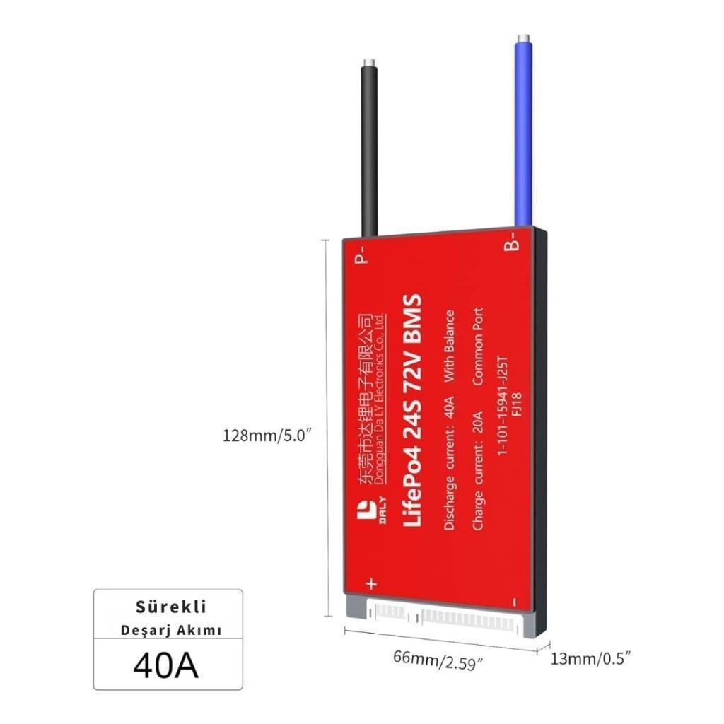 DALY LiFePO4 BMS 24S 72V 40A Balanslı Ortak Port