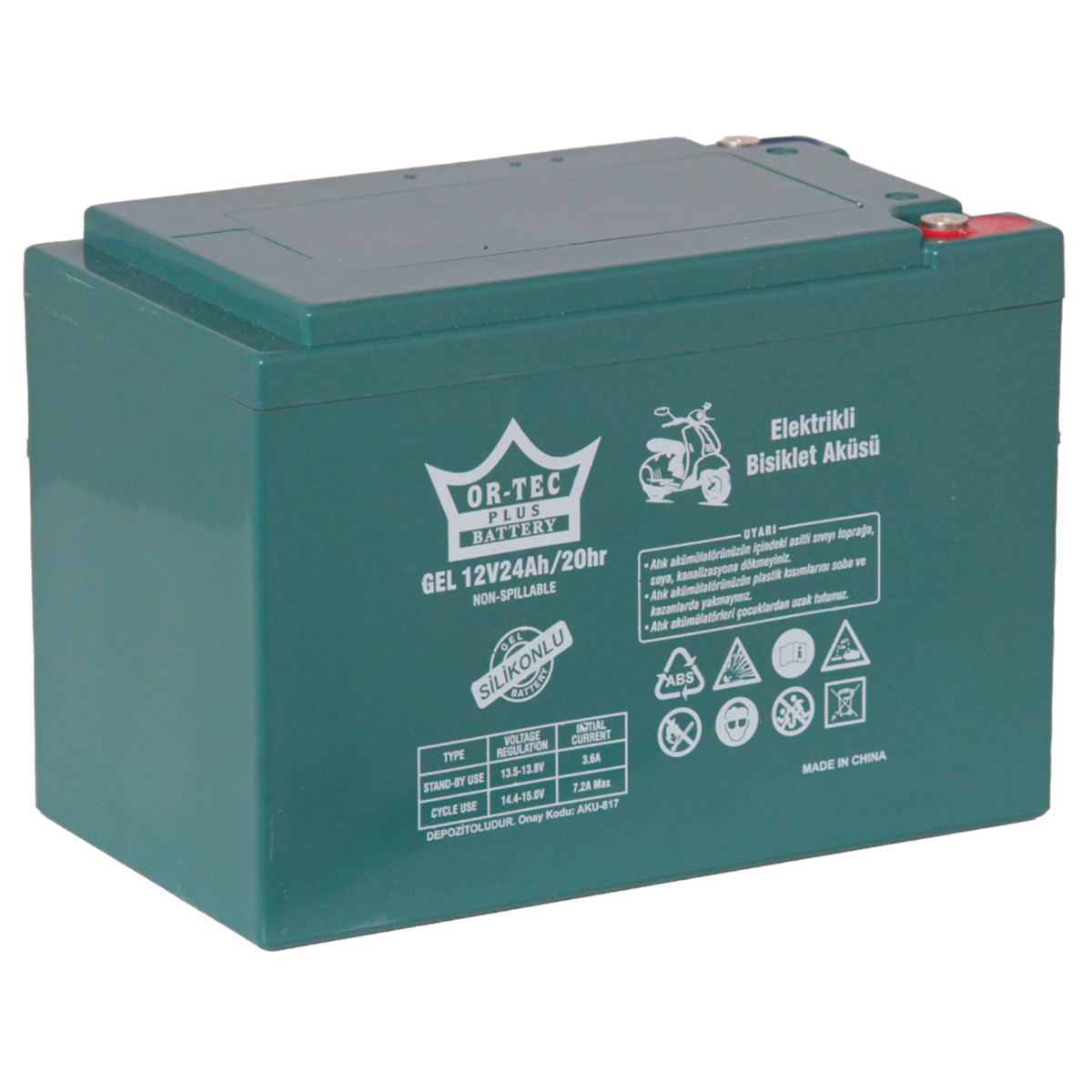 ORTEC 12V 24AH YATIK JEL AKÜ ELEKTRİKLİ BİSİKLET AKÜSÜ