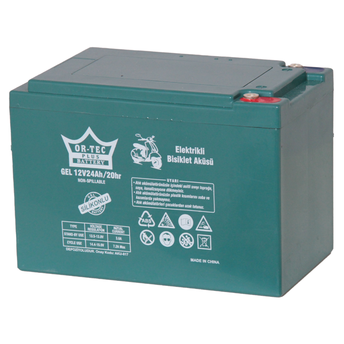 ORTEC 12V 24AH YATIK JEL AKÜ ELEKTRİKLİ BİSİKLET AKÜSÜ