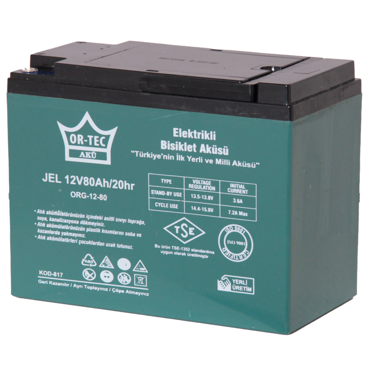 ORTEC 12V 80AH JEL AKÜ ELEKTRİKLİ BİSİKLET AKÜSÜ