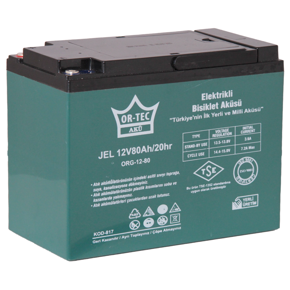 ORTEC 12V 80AH JEL AKÜ ELEKTRİKLİ BİSİKLET AKÜSÜ