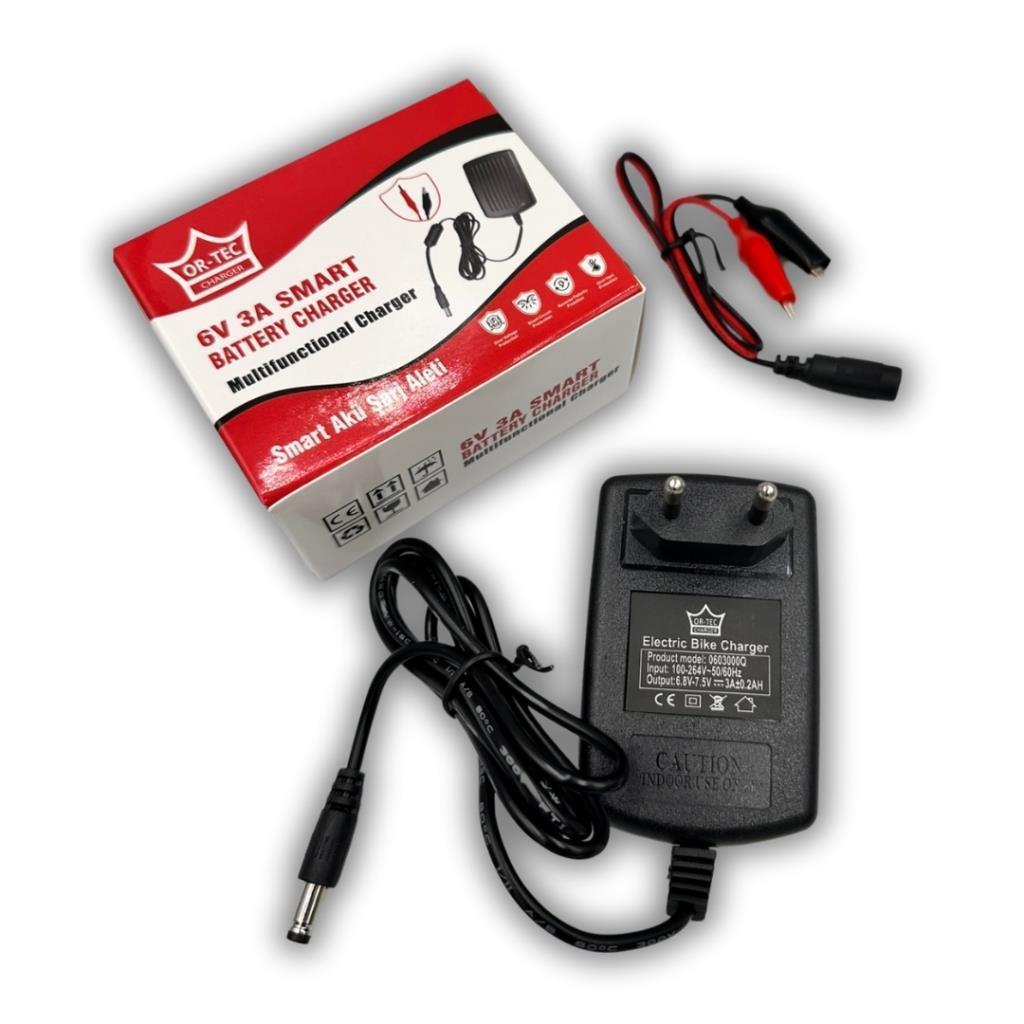 ORTEC 6V 3A Şarj Cihazı Adaptörü Maşalı Pilsan Akülü Araba Uyumlu