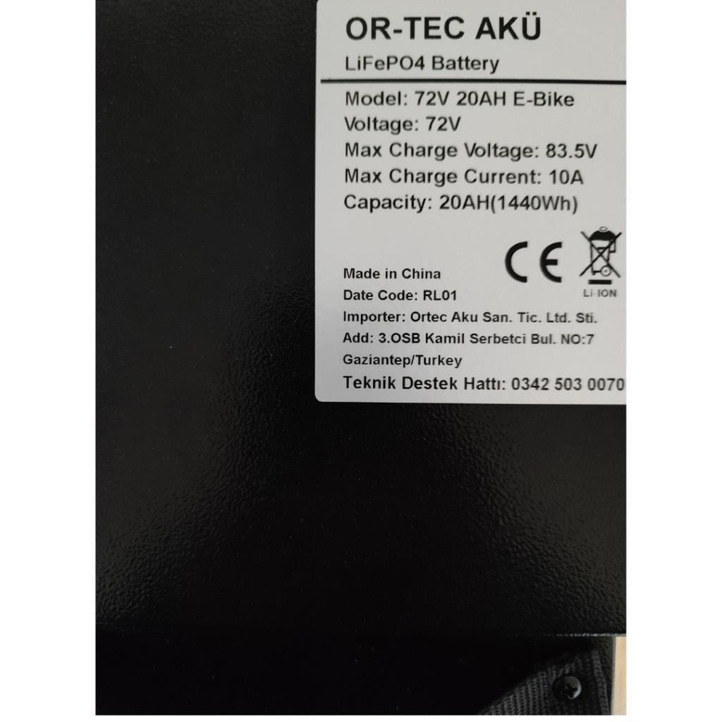 ORTEC 72V 24AH Lityum LiFePO4 Elektrikli Motosiklet Batarya BT + 72V 5A Lityum Şarj Aleti 
