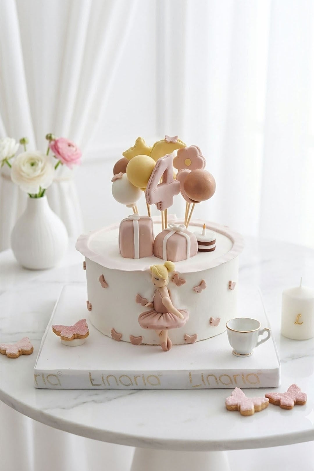 Balerin Temalı Balonlu Butik Tasarım Pasta